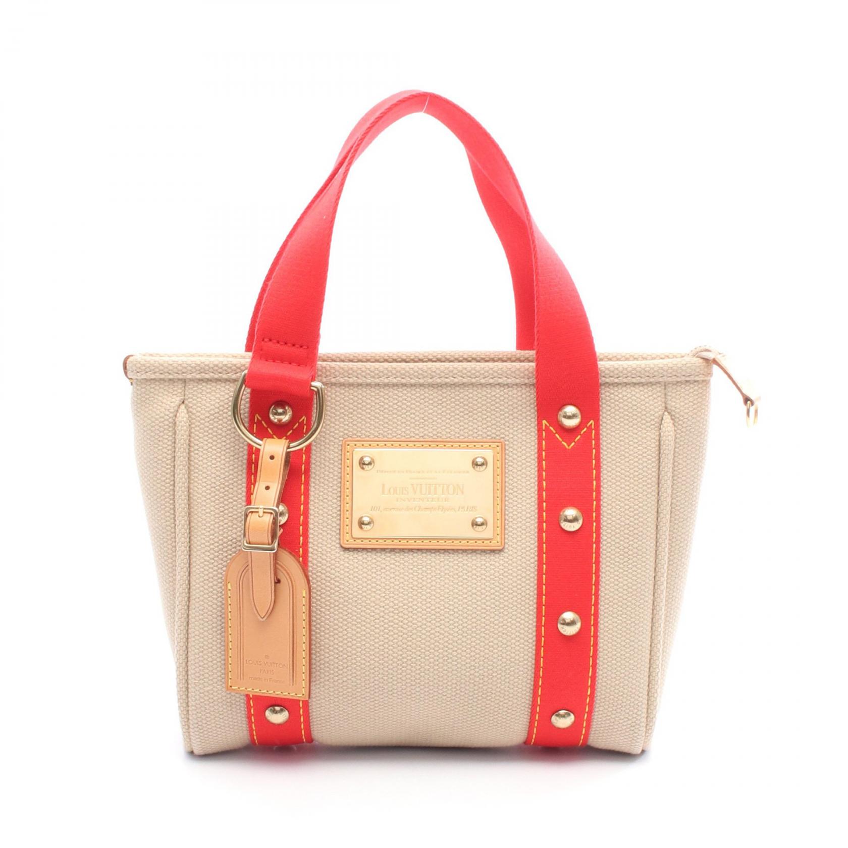 ルイ・ヴィトン LOUIS VUITTON カバPM アンティグア トートバッグ バッグ キャンバス レザー アンティグア ベージュ系 / レッド系 M40038 【中古】
