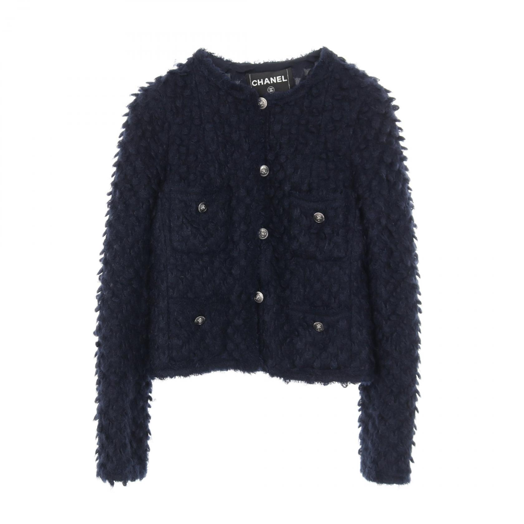 シャネル CHANEL ココマークボタン 衣料品 アウター ナイロン モヘヤ ネイビー系 P33858V24256 【中古】