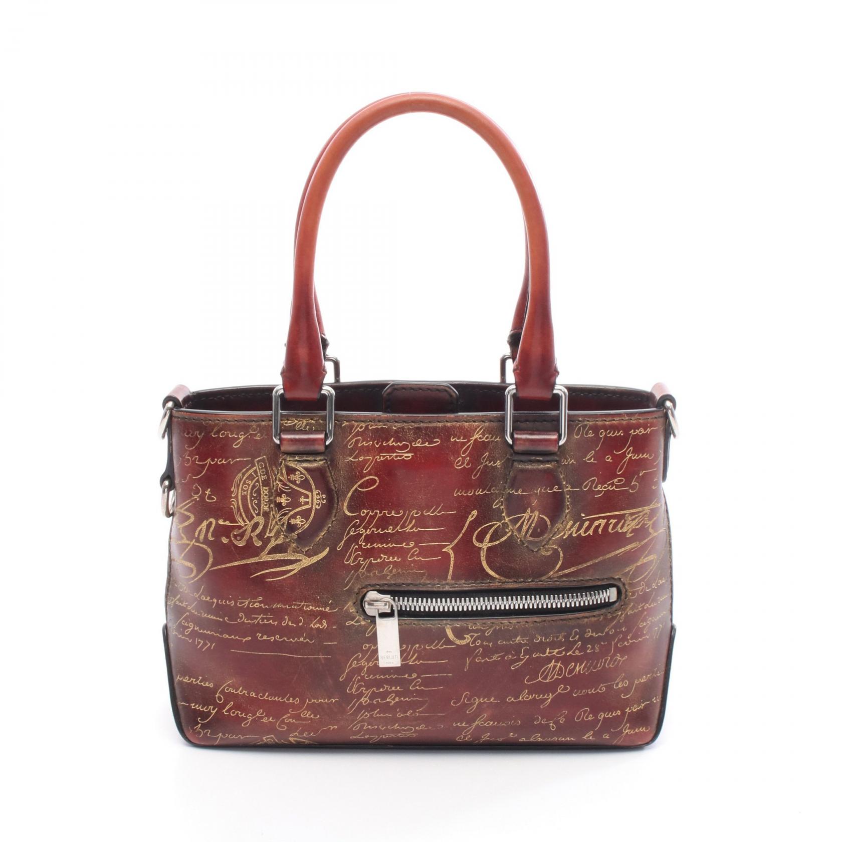 ベルルッティ Berluti カリグラフィ ゴールデン パティーヌ ハンドバッグ バッグ レザー ボルドー系 【中古】