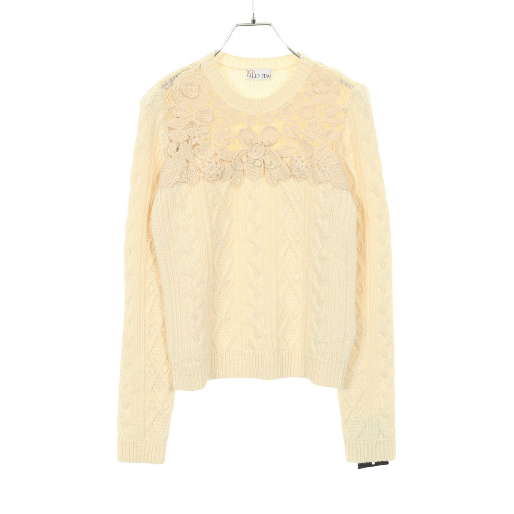 レッドヴァレンティノ RED VALENTINO レース切替 ケーブルセーター ニット 衣料品 トップス ウール レーヨン ナイロン / アンゴラ アイボリー系 【中古】