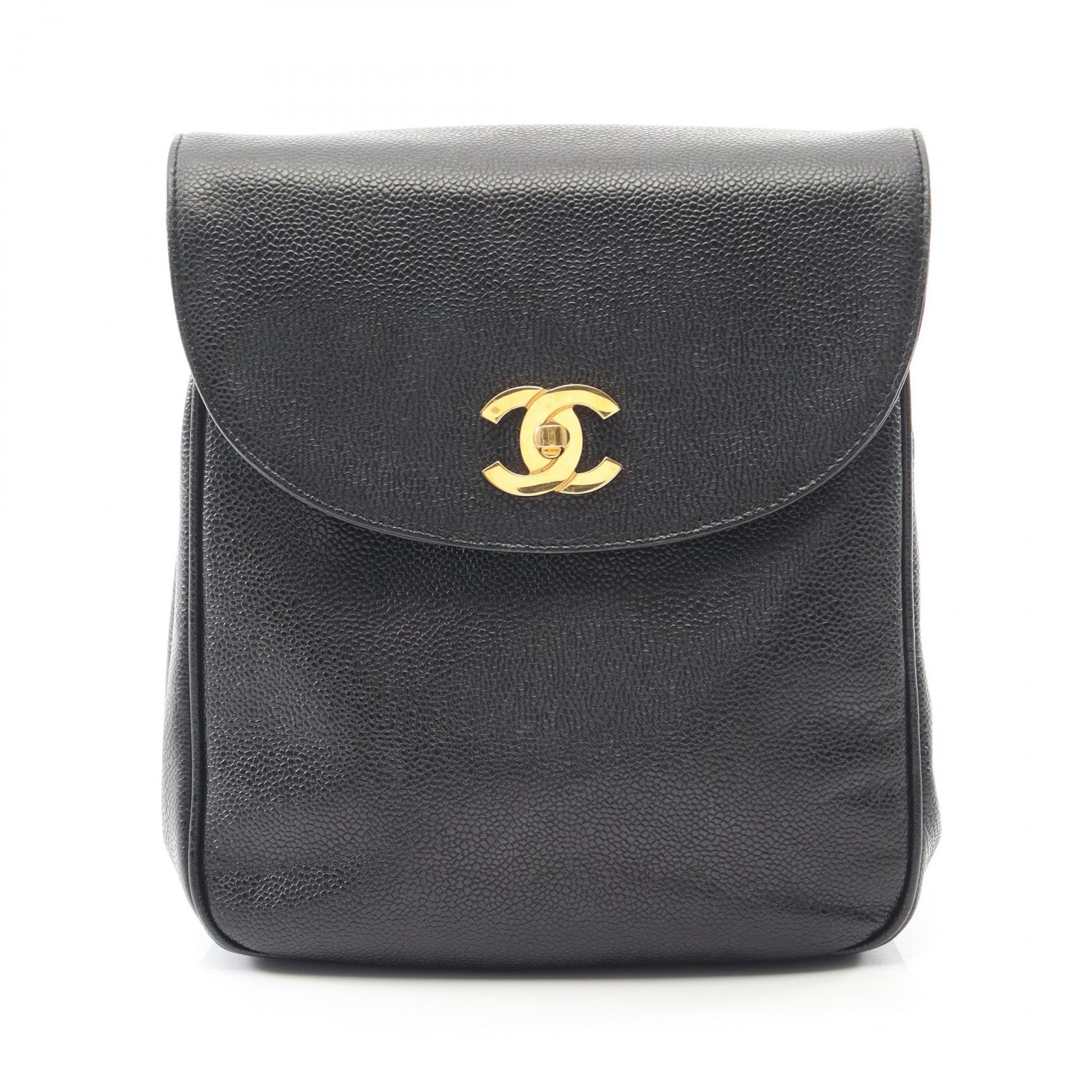 シャネル CHANEL ココマーク リュックサック バックパック バッグ レザー カーフ（牛革） ブラック系 【中古】