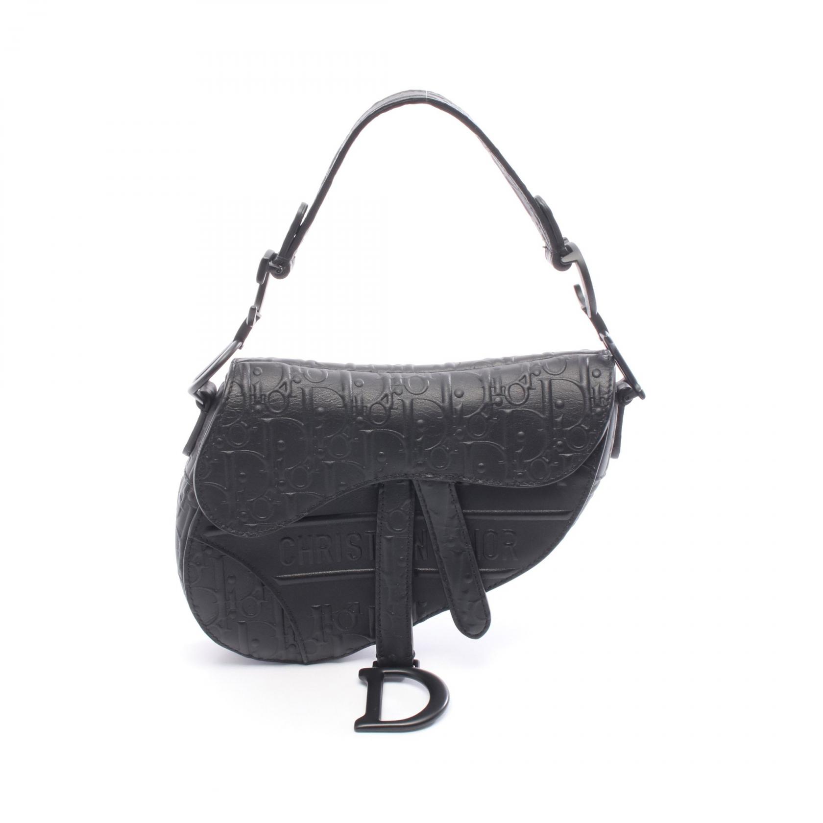 ディオール Dior サドルバッグ ミニ オブリークエンボス ハンドバッグ バッグ レザー ブラック系 【中古】