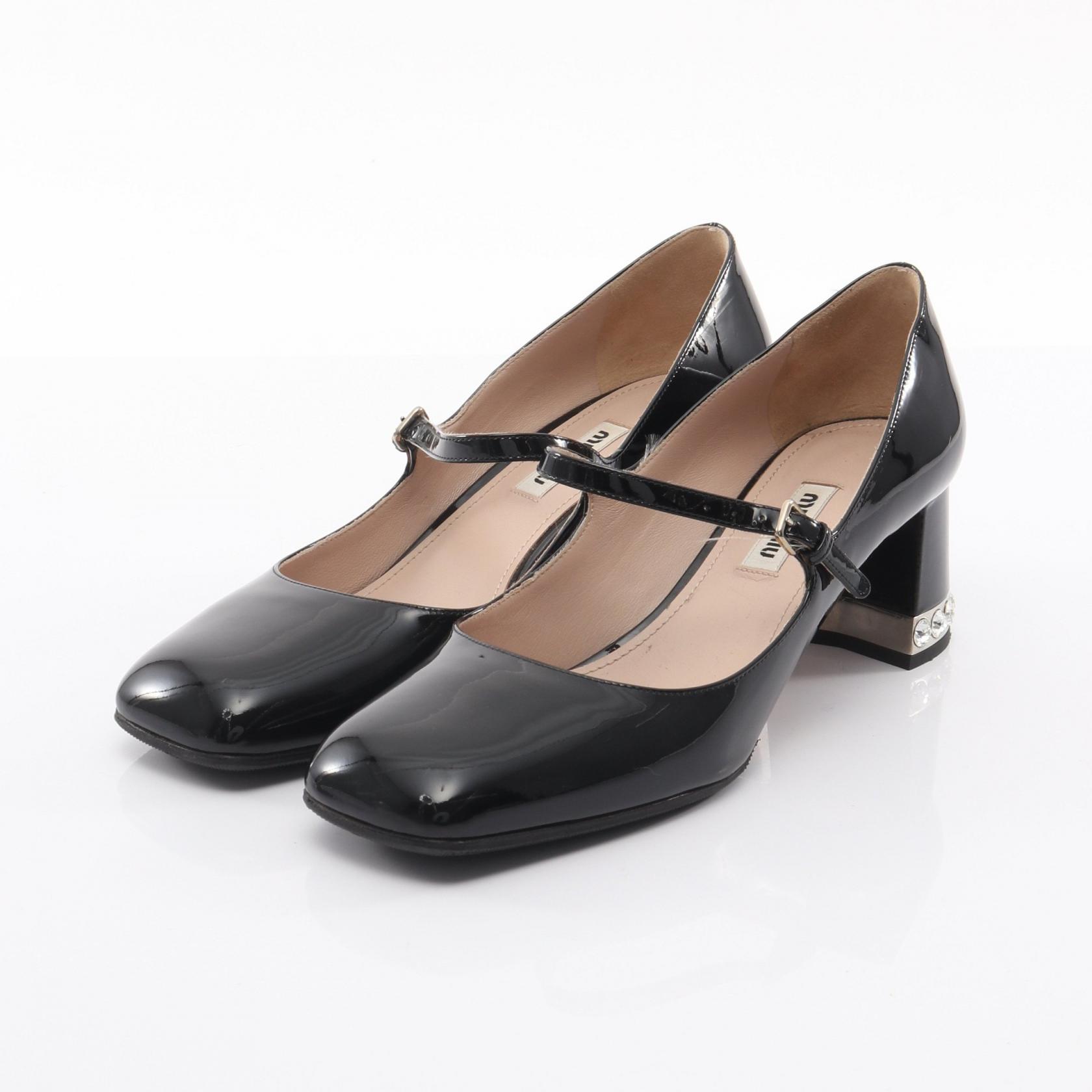 ミュウ ミュウ Miu Miu パンプス 靴 パテントレザー ブラック系 【中古】