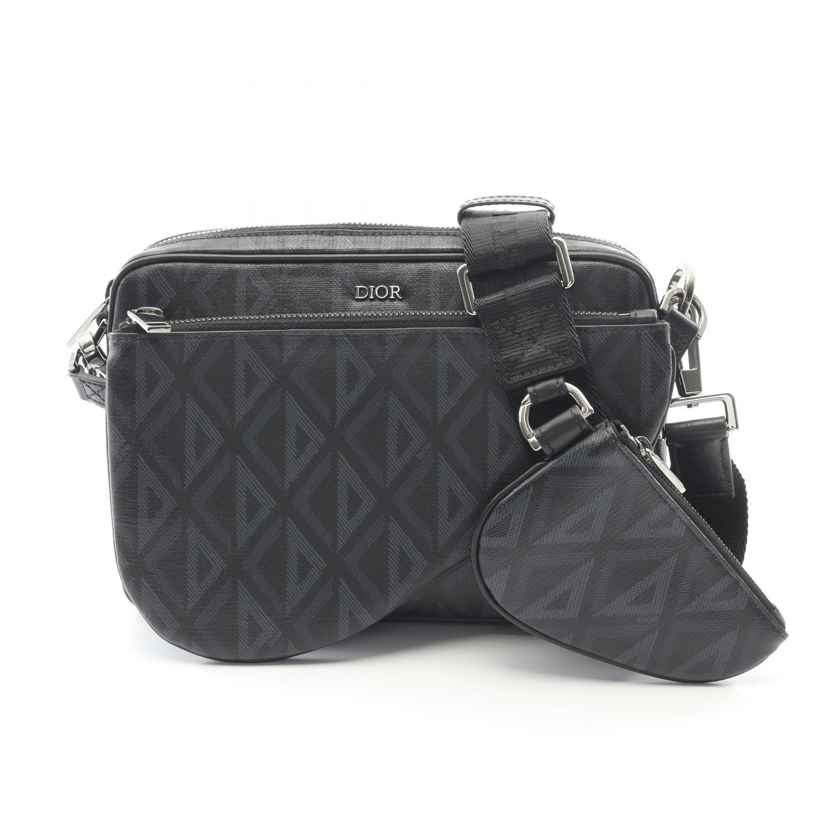 【15%OFFクーポン対象 4/4 20時-4/10 23:59】ディオール Dior CDダイヤモンド ショルダーバッグ バッグ PVCコーティングキャンバス レザー ブラック系 【中古】