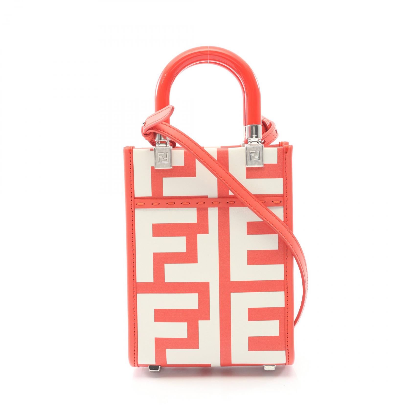 フェンディ FENDI サンシャインショッパー ミニ ハンドバッグ バッグ レザー レッド系 / ホワイト系 8BS051 【中古】