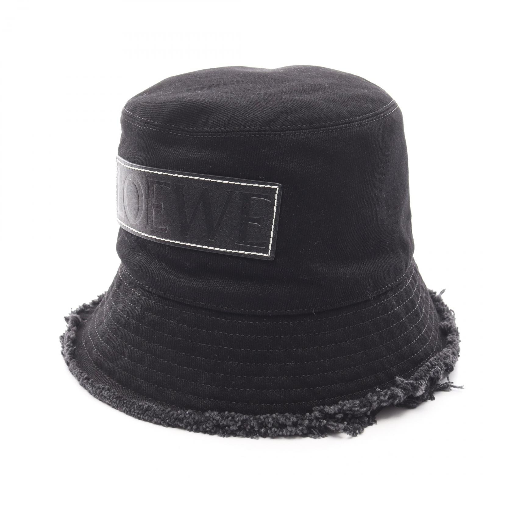 ロエベ LOEWE FRAYED BUCKET HAT レザーロゴパッチ ハット 帽子 デニム ブラック系 【中古】