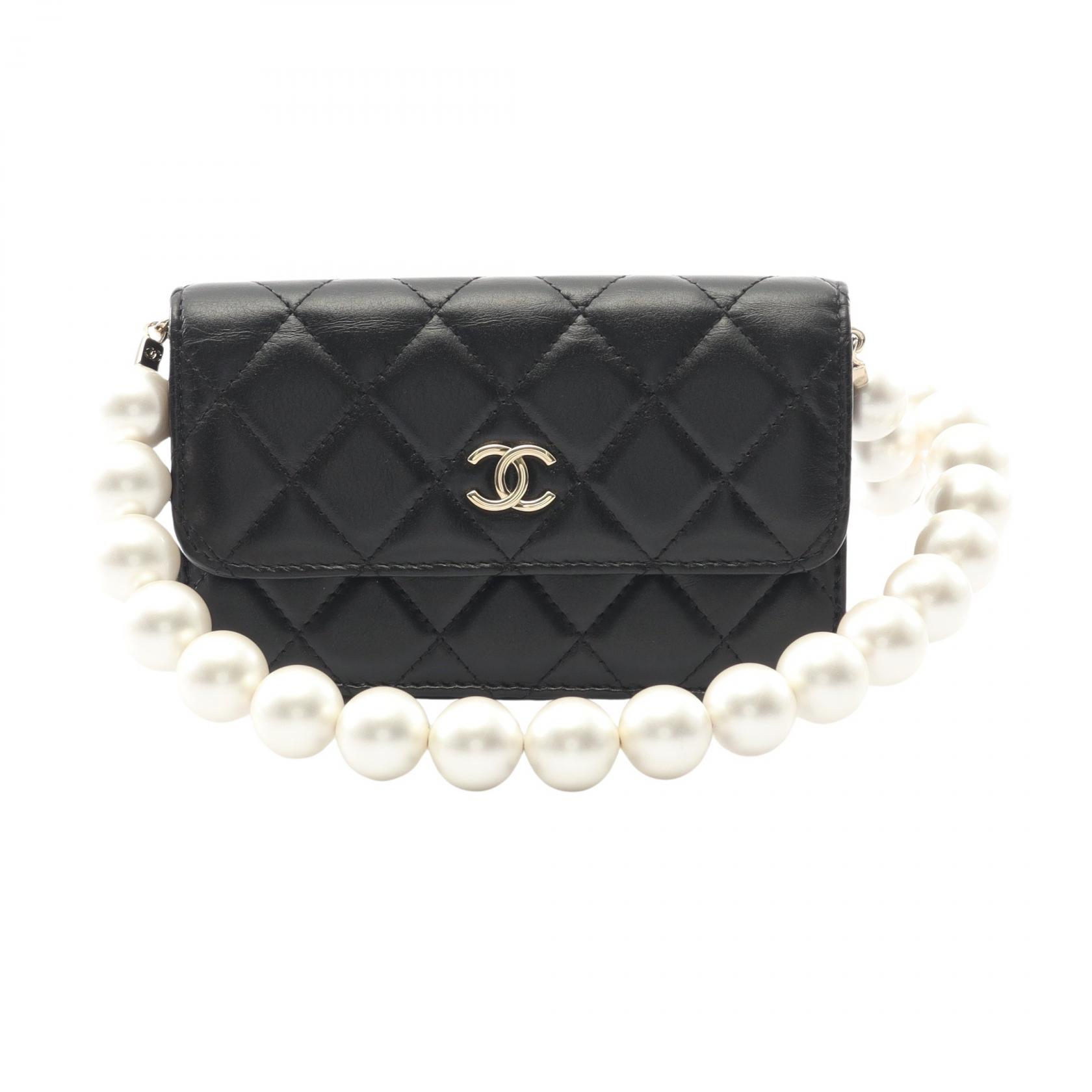 シャネル CHANEL マトラッセ パールチェーン ショルダーバッグ バッグ ラムスキン（羊革） ブラック系 AP1838 【中古】
