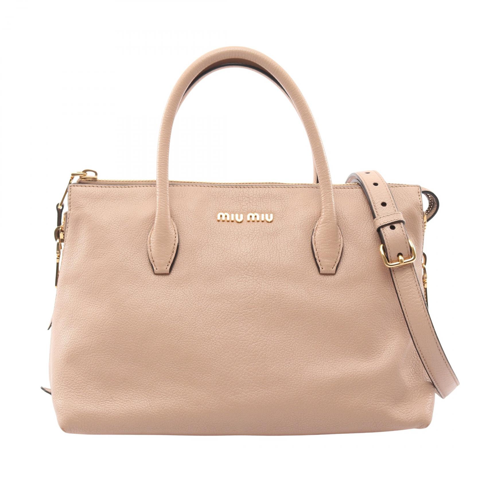 ミュウ ミュウ Miu Miu MADRAS マドラス ハンドバッグ バッグ レザー ベージュ系 【中古】