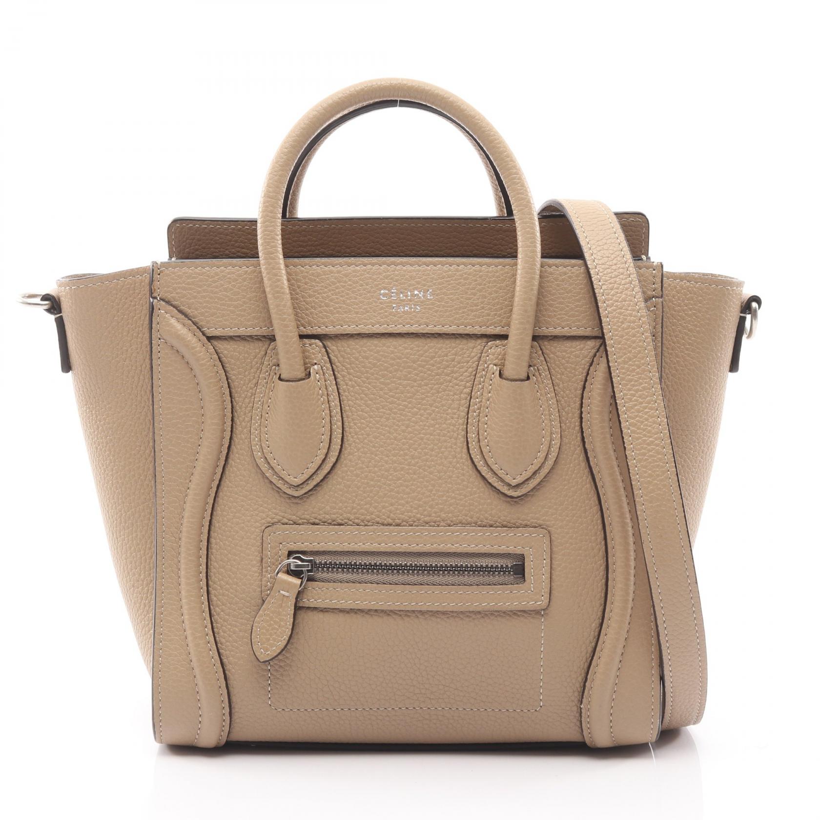セリーヌ CELINE ラゲージ ナノショッパー ハンドバッグ バッグ レザー ベージュ系 168243 【中古】