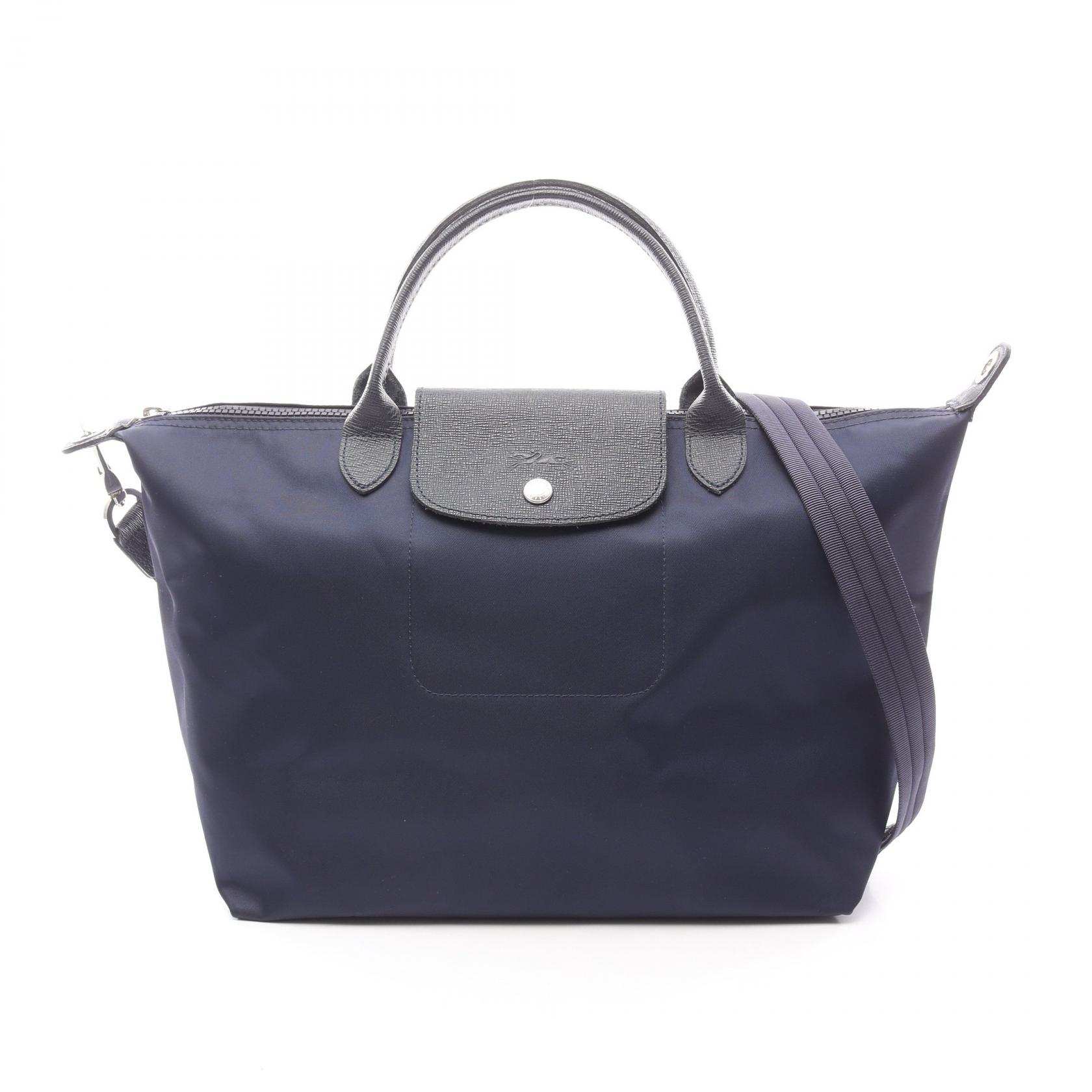 【20%OFFクーポン対象 4/4 20時-4/10 23:59】ロンシャン Longchamp LE PRIAGE NEO ル プリアージュ ネオ ハンドバッグ バッグ ナイロン レザー ネイビー系 【中古】