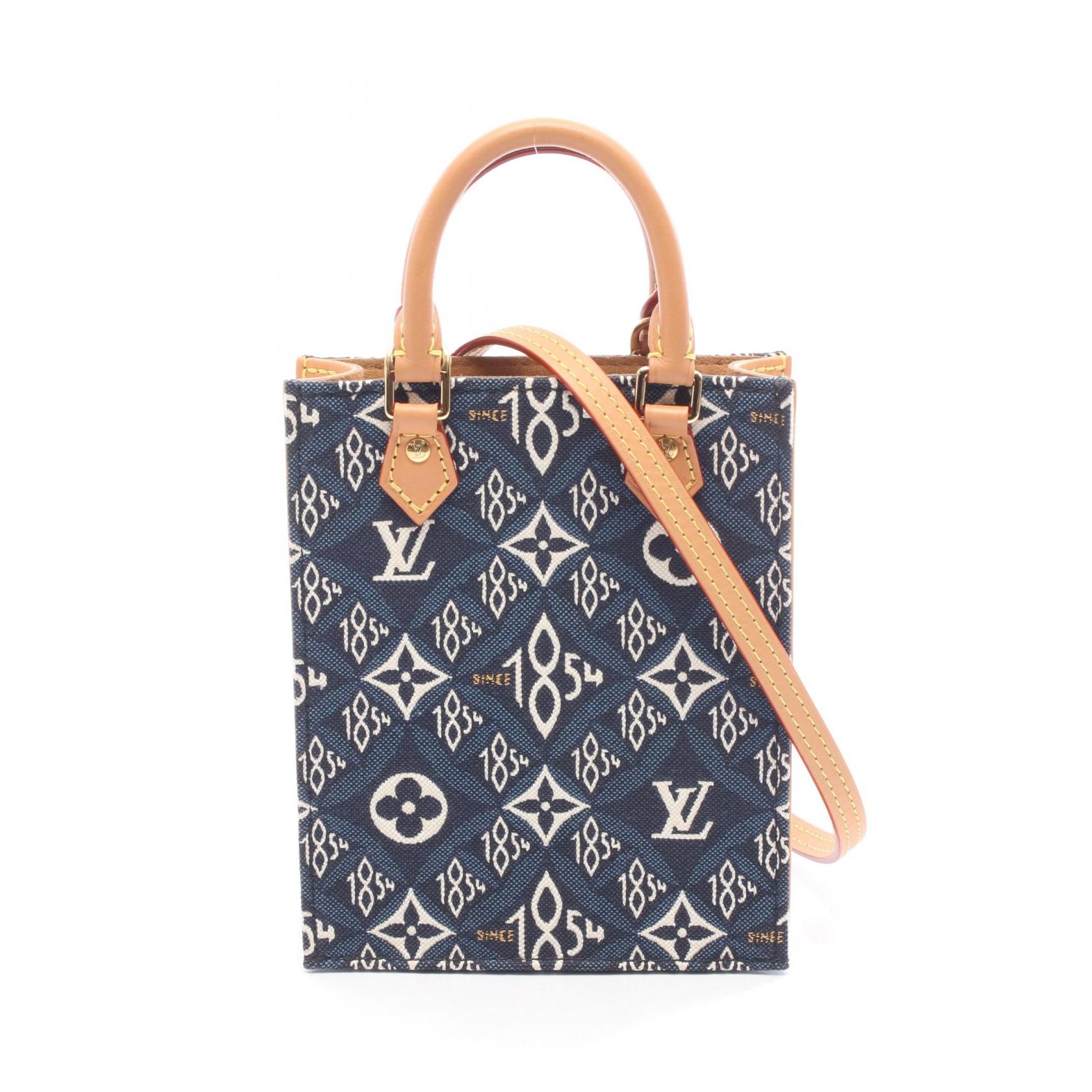 【15%OFFクーポン 7/19 20時～7/26 9:59】ルイ・ヴィトン LOUIS VUITTON プティット サックプラ Since 1854 ハンドバッグ バッグ キャンバス レザー モノグラム・ジャガード ネイビー系 / ホワイト系 / ブラウン系 M80288 【中古】｜RECLO（リクロ）店