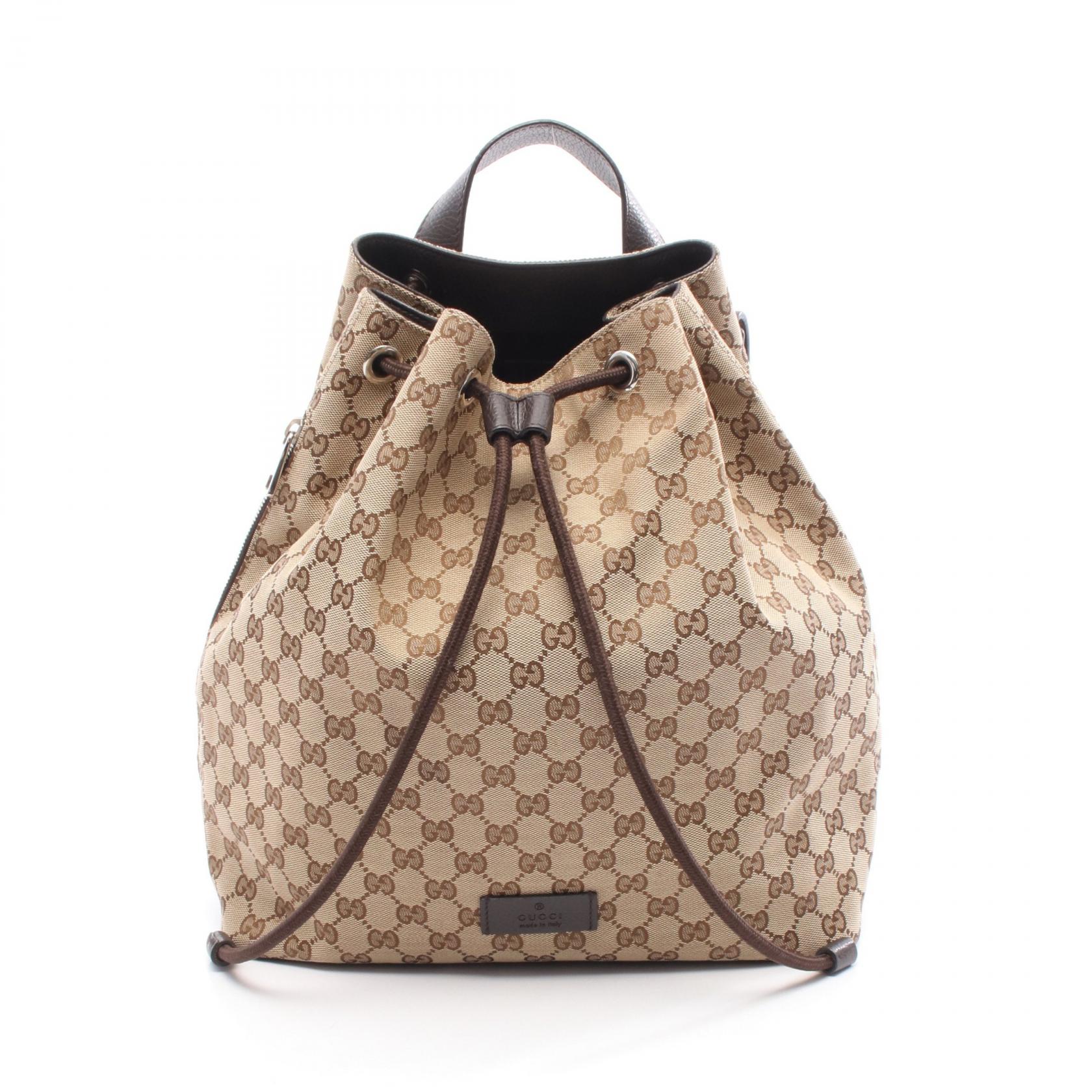 グッチ GUCCI GGキャンバス リュックサック バックパック バッグ キャンバス レザー ベージュ系 / ブラウン系 449175 【中古】 78,650円