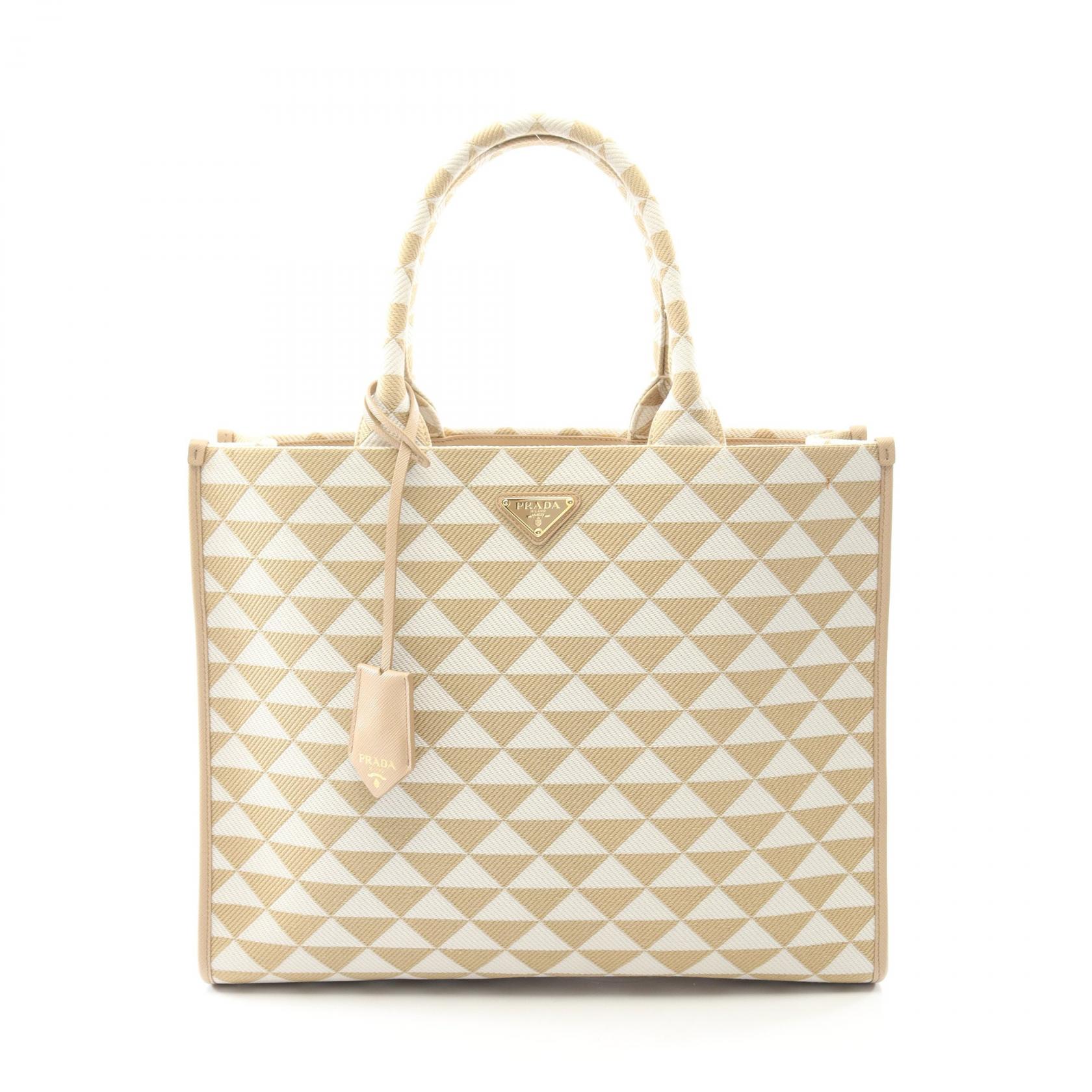 プラダ PRADA TRIANGOLO JACQUARD シンボル エンブロイダリー トートバッグ バッグ キャンバス ベージュ系 / ホワイト系 1BA356 【中古】