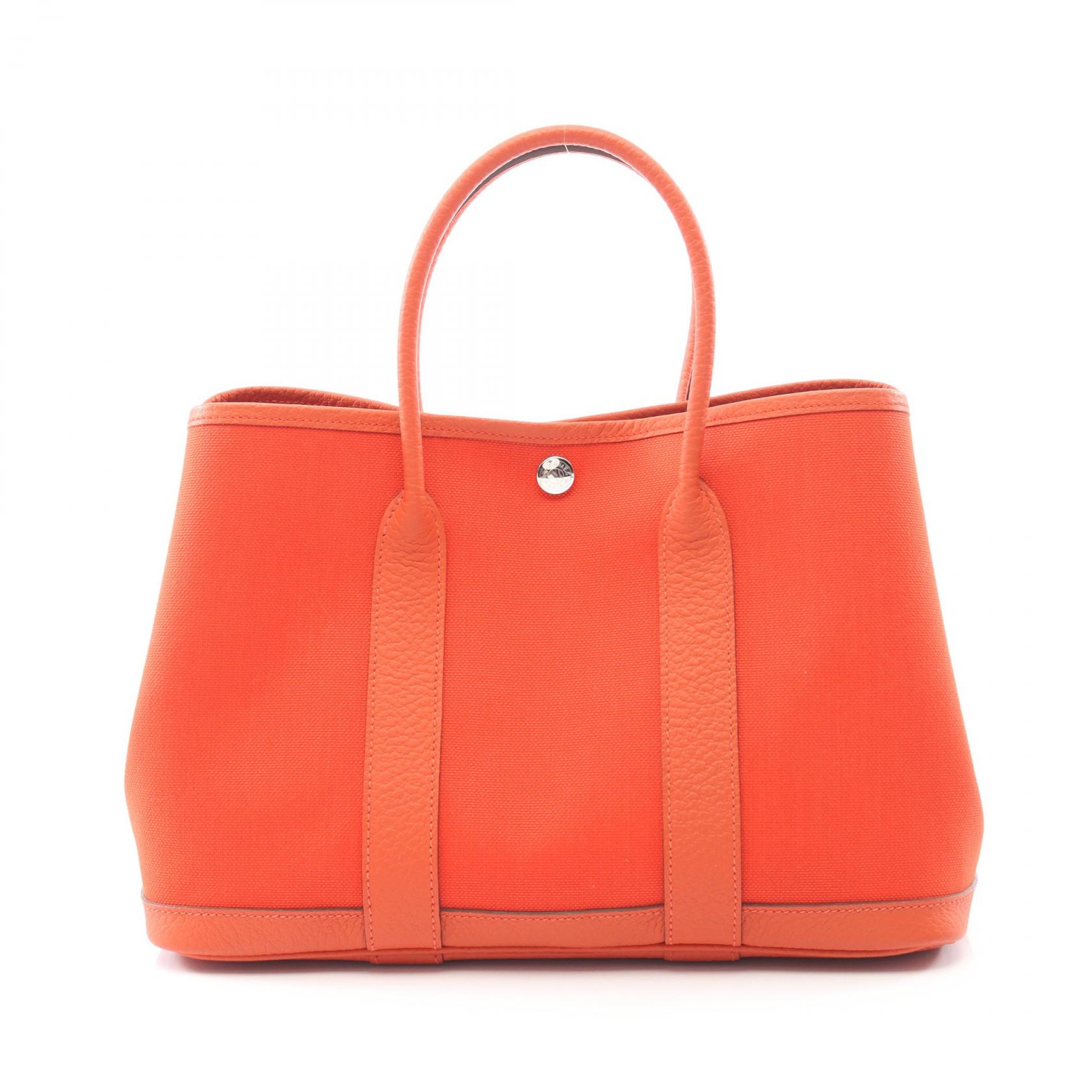 エルメス HERMES ガーデンパーティTPM トートバッグ バッグ キャンバス レザー トワルミリタリー / ネゴンダ トワルミリタリー オレンジ系 【中古】