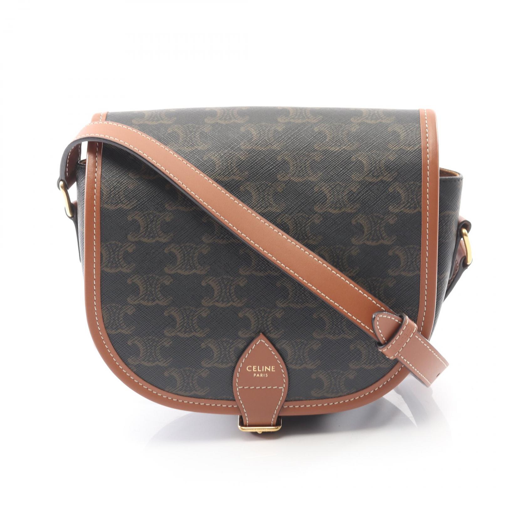 セリーヌ CELINE フォルコ ミディアムバッグ トリオンフ ショルダーバッグ バッグ PVCコーティングキャンバス レザー ブラック系 / ブラウン系 【中古】