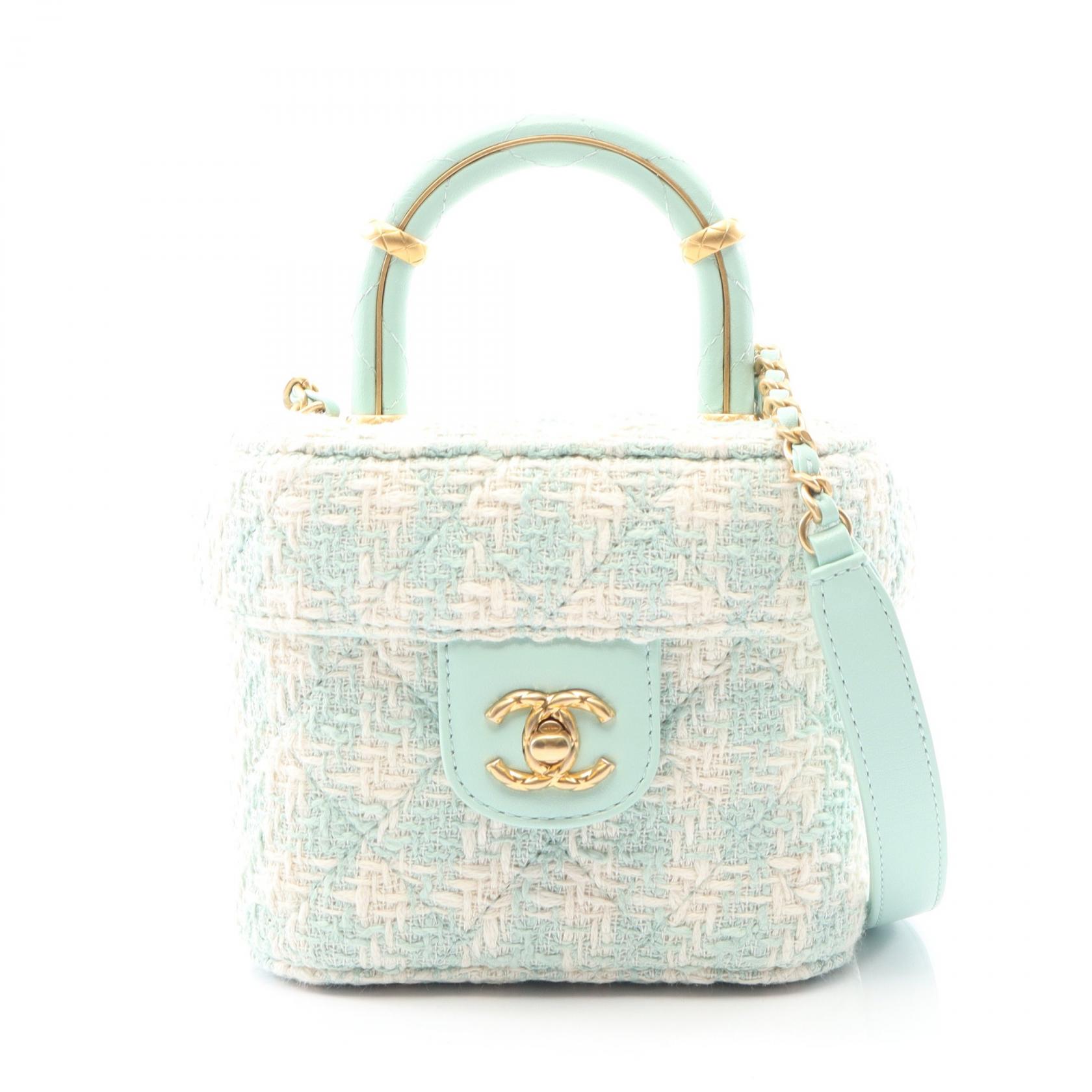 シャネル CHANEL マトラッセ ハンドバッグ バッグ ファブリック レザー グリーン系 / ホワイト系 【中古】