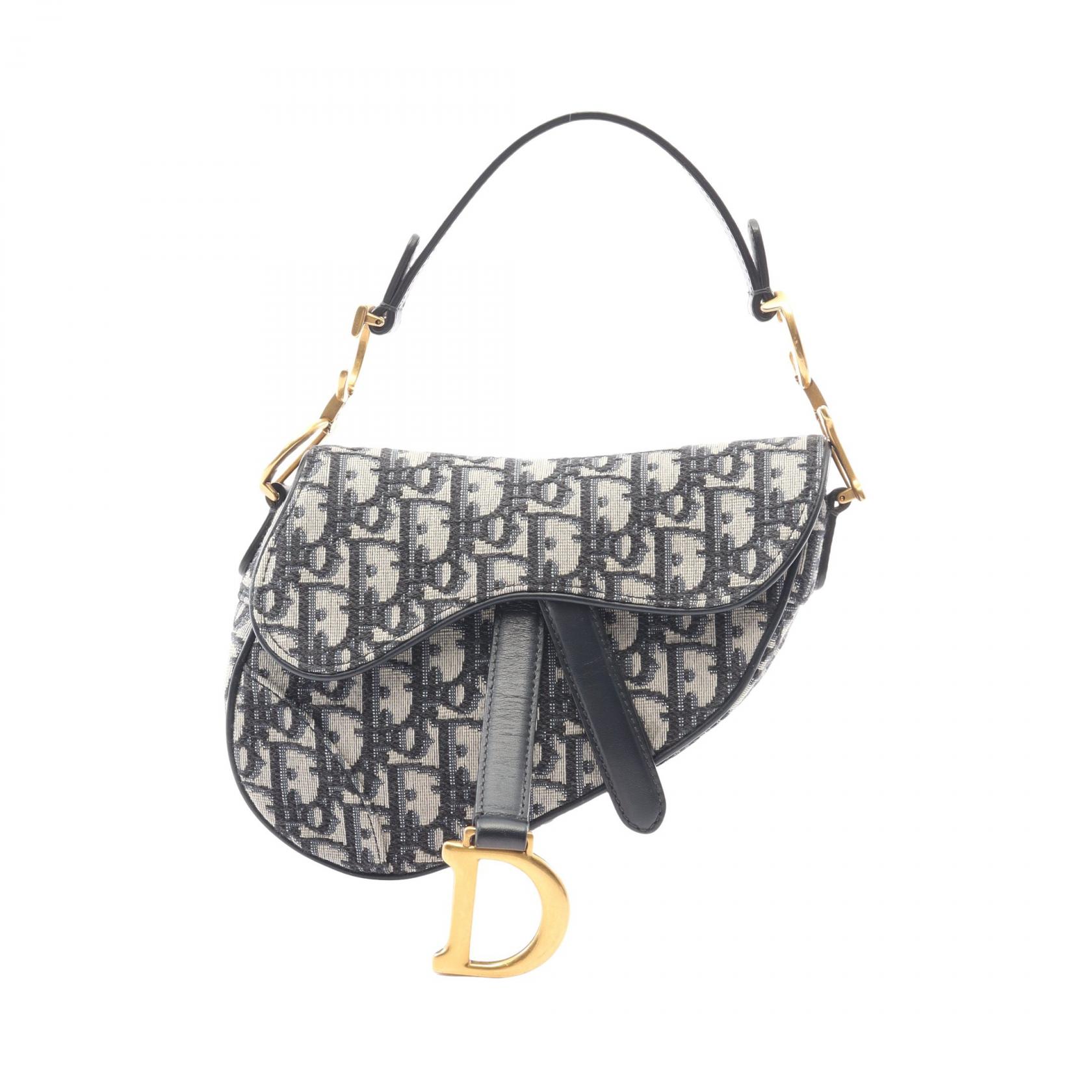 ディオール Dior サドルバッグ ミニ オブリークジャカード ハンドバッグ バッグ キャンバス レザー アイボリー系 / ネイビー系 【中古】｜RECLO（リクロ）店