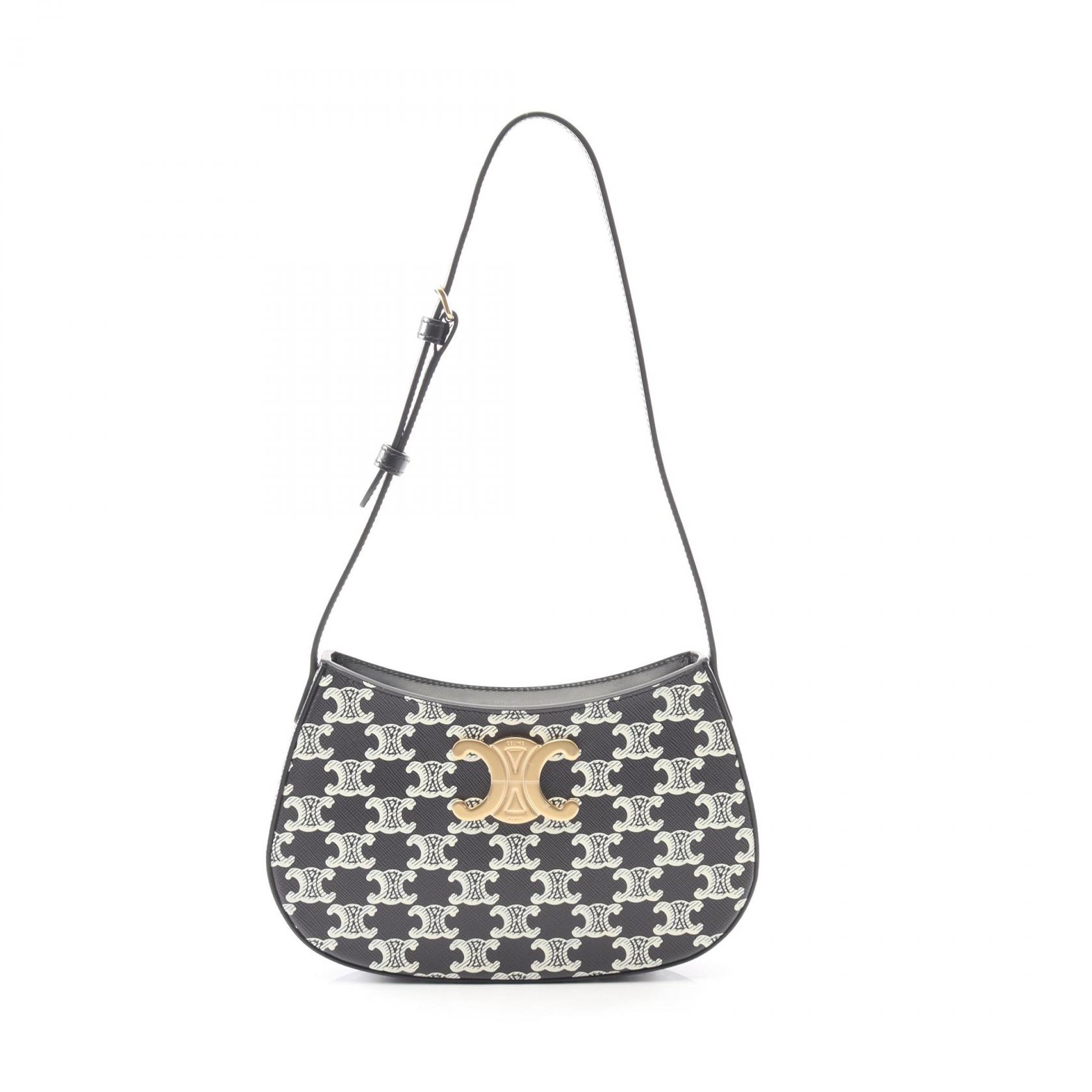 セリーヌ CELINE MEDIUM TILLY ミディアム ティリー トリオンフ ショルダーバッグ バッグ PVCコーティングキャンバス レザー ブラック系 / ホワイト系 115702FQN 【中古】