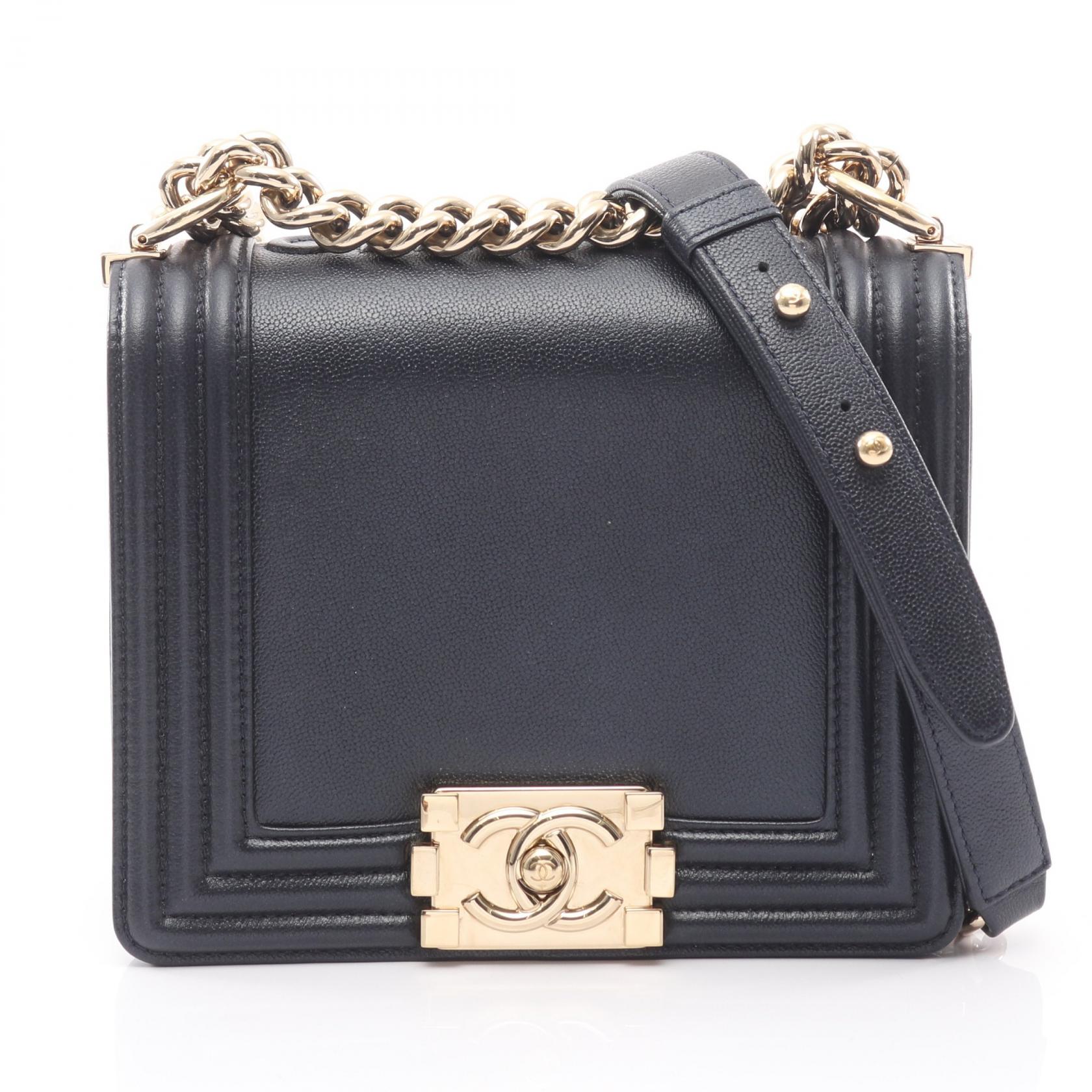 シャネル CHANEL ボーイシャネル ショルダーバッグ バッグ レザー ネイビー系 AS3018 【中古】