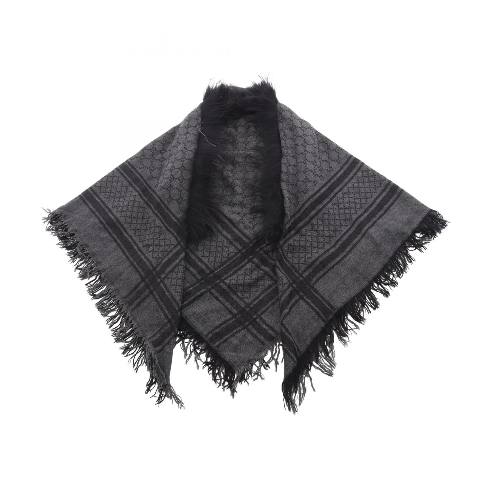 【10%OFFクーポン 7/21 10時~7/26 9:59】グッチ GUCCI GG柄 ストール 衣料品 ウール シルク グレー系 【中古】|RECLO(リクロ)店