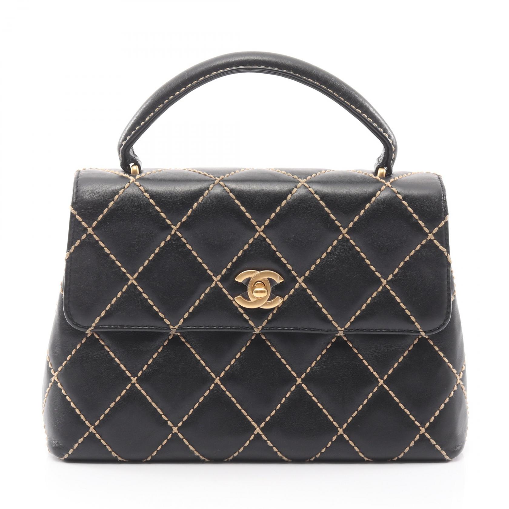 【15%OFFクーポン 7/19 20時～7/26 9:59】シャネル CHANEL ワイルドステッチ トップハンドル ハンドバッグ バッグ レザー ブラック系 【中古】｜RECLO（リクロ）店 297,000円