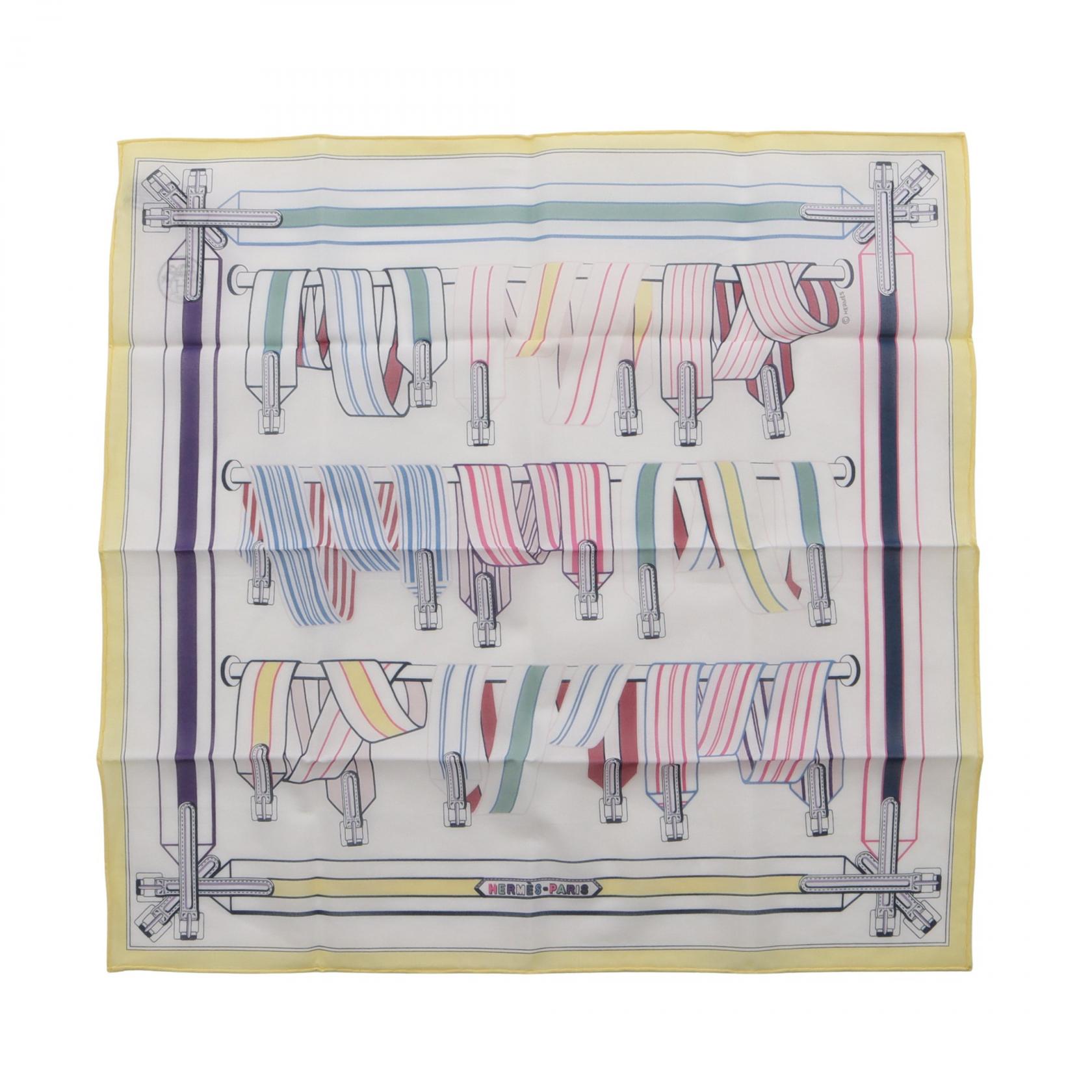 エルメス HERMES ハンカチ Les Sangles en Finesse スカーフ 衣料品 コットン ホワイト系 / マルチカラー 【中古】