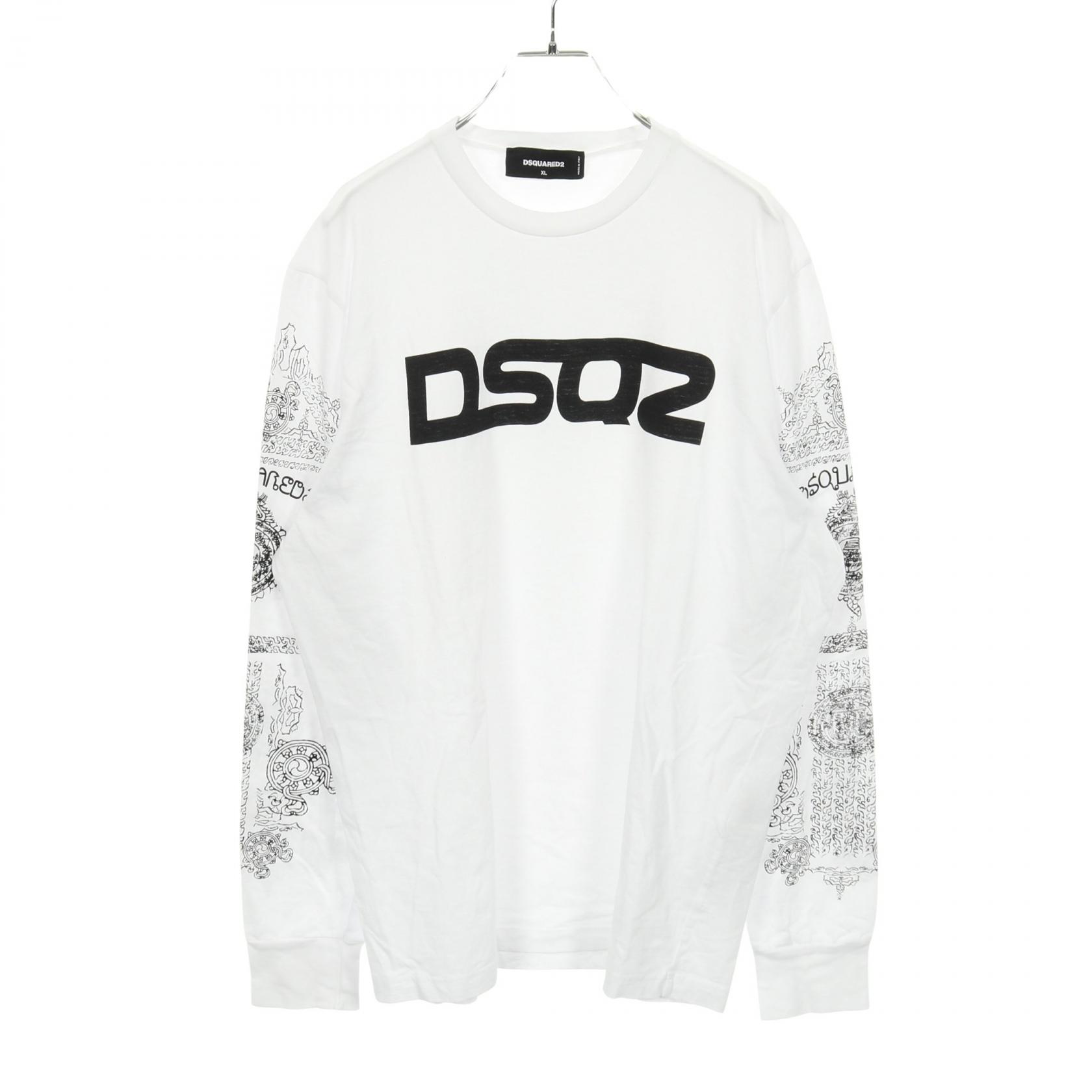 ディースクエアード DSQUARED2 ロゴプリント 長袖Tシャツ 衣料品 トップス コットン ホワイト系 / ブラック系 S71GD1277 【中古】