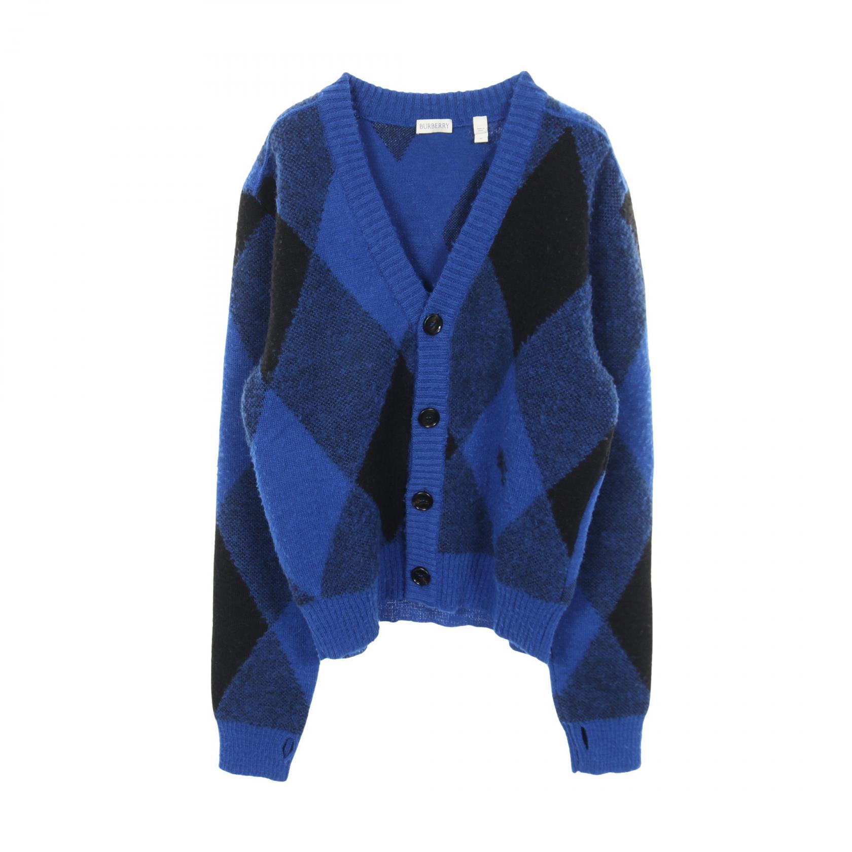 【10%OFFクーポン 7/18 0時～7/21 9:59】バーバリー BURBERRY Argyle Check カーディガン 衣料品 トップス ウール ブルー系 / ブラック系 【中古】｜RECLO（リクロ）店
