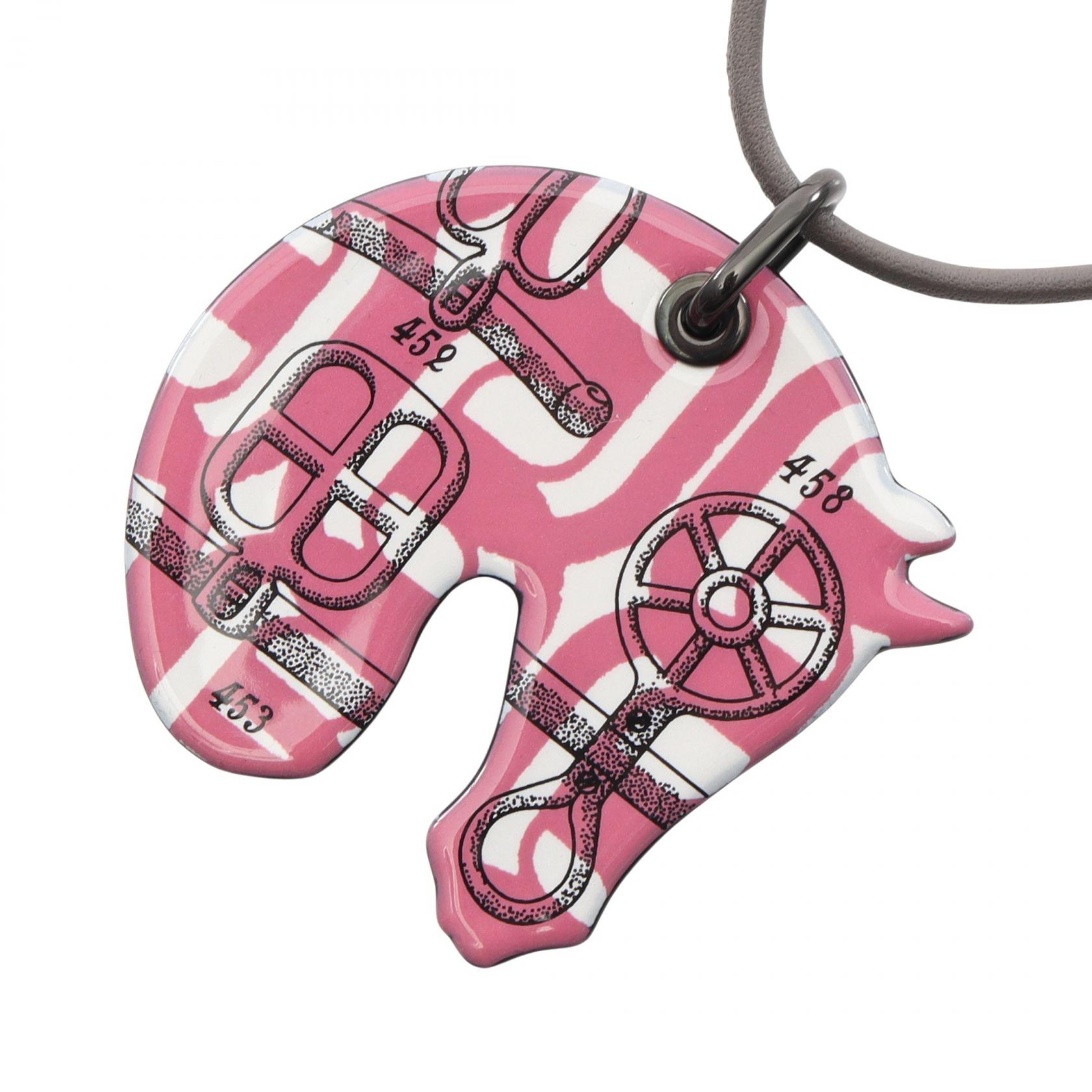 エルメス HERMES タッタソールPM Manufacture de Boucleries ネックレス ジュエリー レザー エナメル ピンク系 / ホワイト系 / グレー系 【中古】
