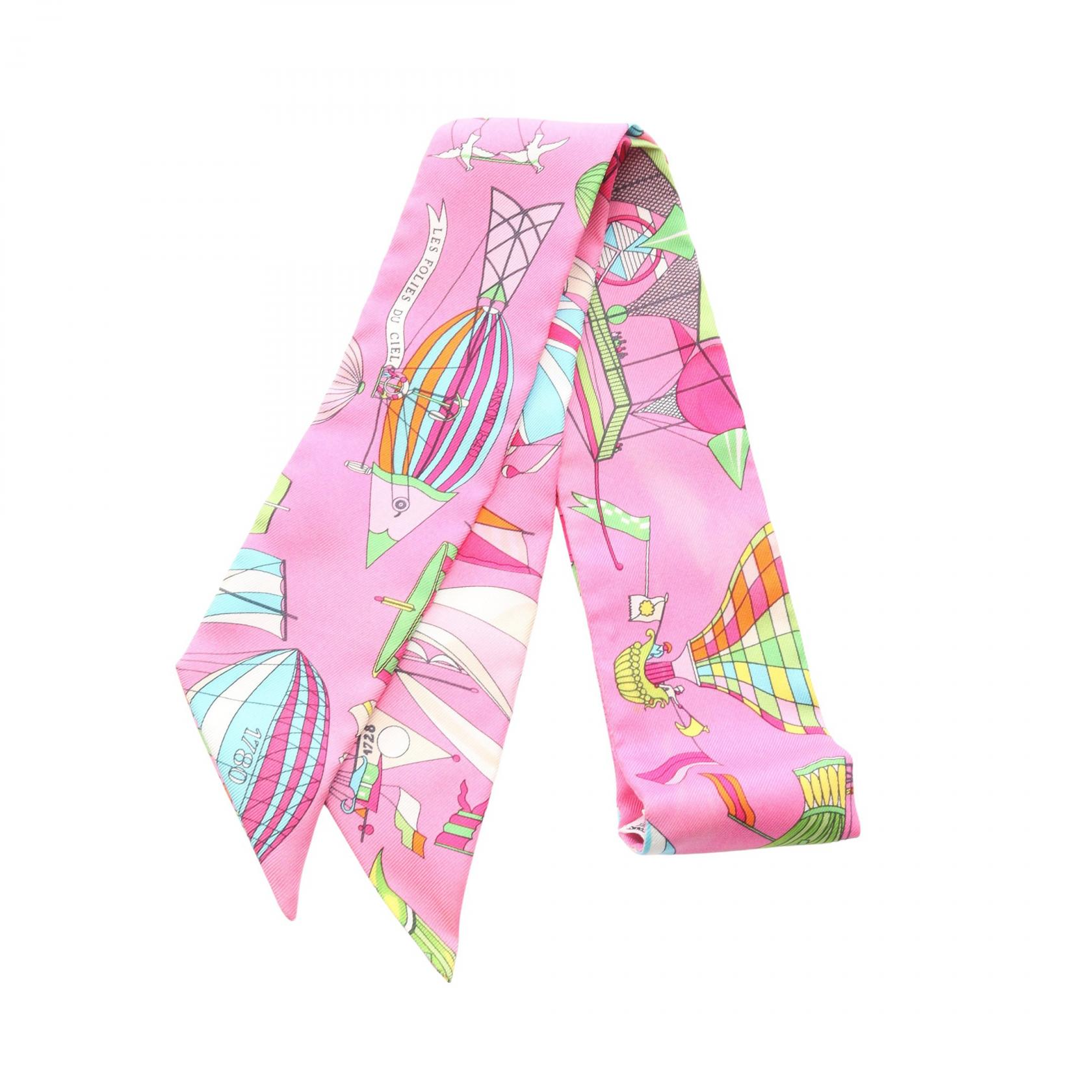 エルメス HERMES ツイリー LES FOLIES DU CIEL スカーフ 衣料品 シルク シルク ピンク系 / マルチカラー 【中古】