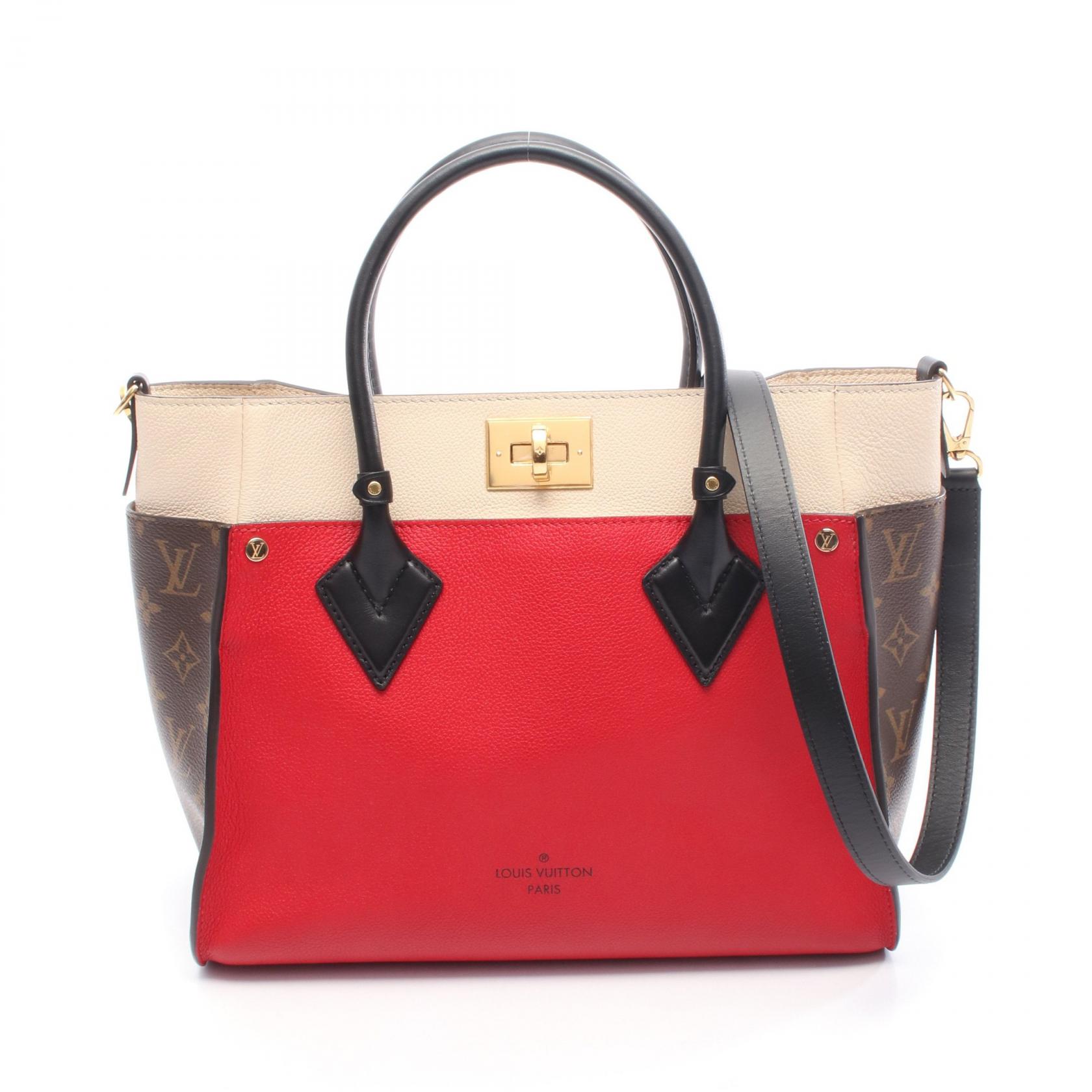 ルイ・ヴィトン LOUIS VUITTON オンマイサイド MM ハンドバッグ バッグ レザー PVCコーティングキャンバス モノグラム レッド系 / ブラウン系 / マルチカラー M53824 【中古】