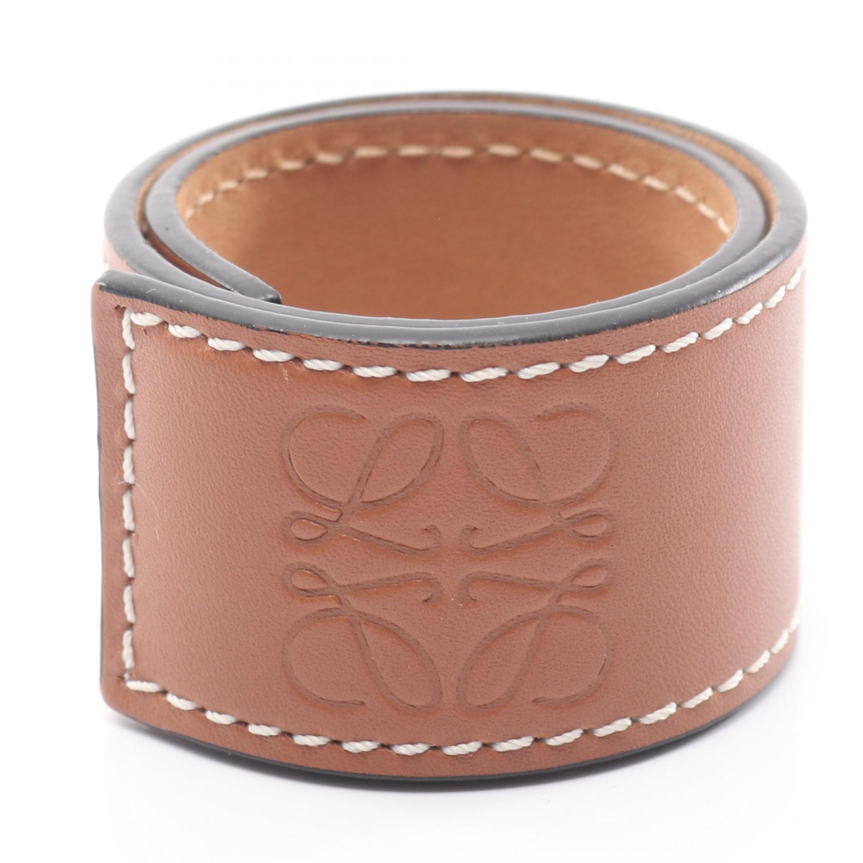 ロエベ LOEWE アナグラム スラップ スモール ブレスレット アクセサリー レザー ブラウン系 【中古】