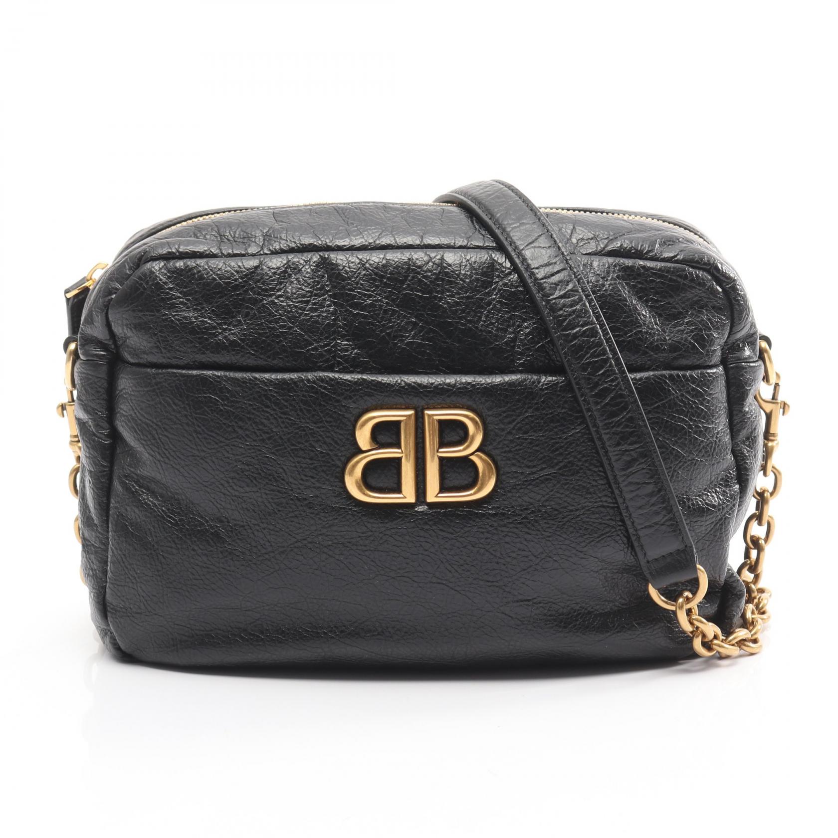 バレンシアガ BALENCIAGA モナコ カメラバッグ ショルダーバッグ バッグ レザー ブラック系 8064582AAR8 【中古】