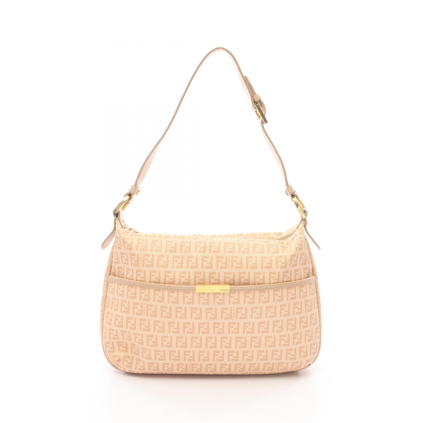 フェンディ FENDI ズッキーノ ショルダーバッグ バッグ PVCコーティングキャンバス レザー ベージュ系 8BT206 【中古】