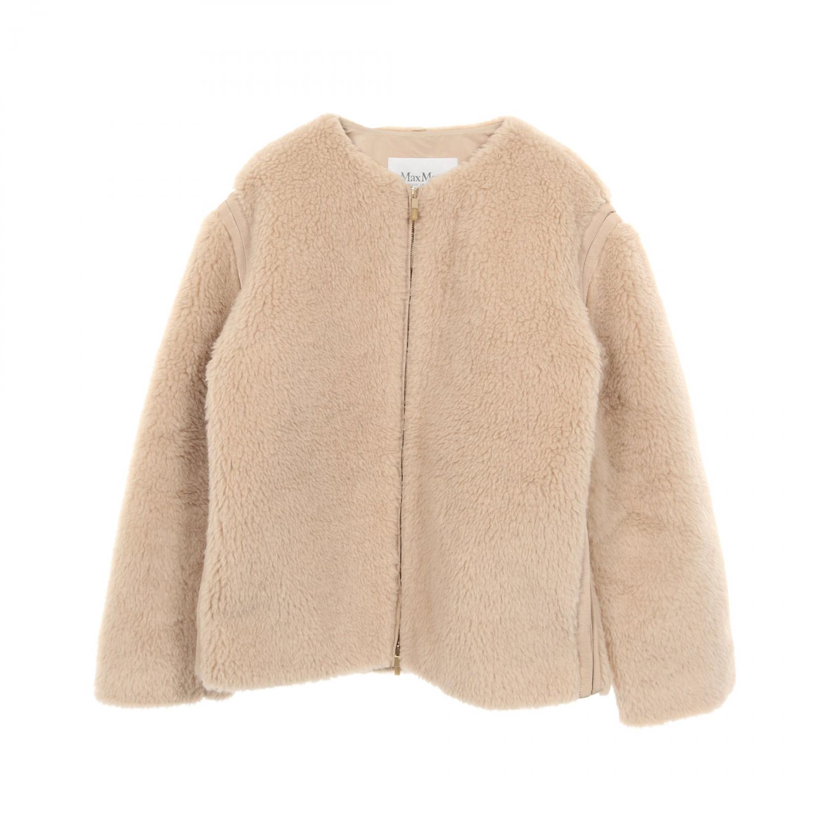 マックスマーラ MAX MARA テディベア ジップアップ 衣料品 アウター ウール シルク アルパカ ベージュ系 【中古】