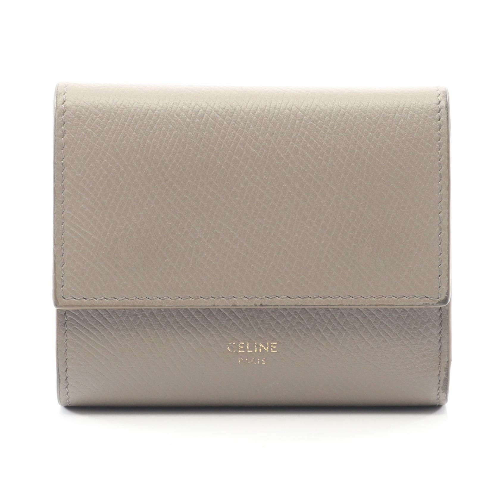 セリーヌ CELINE スモール トリフォールドウォレット 三つ折り財布 財布 レザー ベージュ系 【中古】