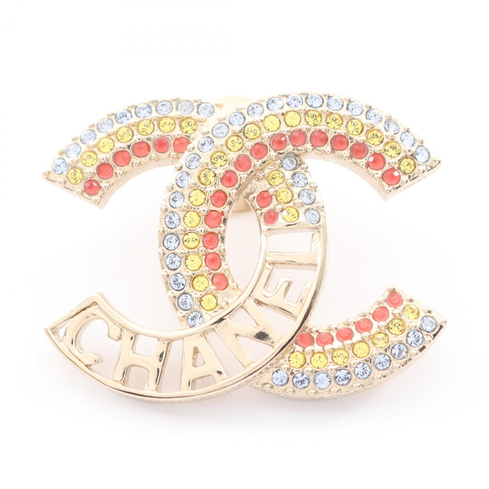 シャネル CHANEL ココマーク ブローチ アクセサリー GP（ゴールドメッキ） ラインストーン ゴールド系 / マルチカラー 【中古】