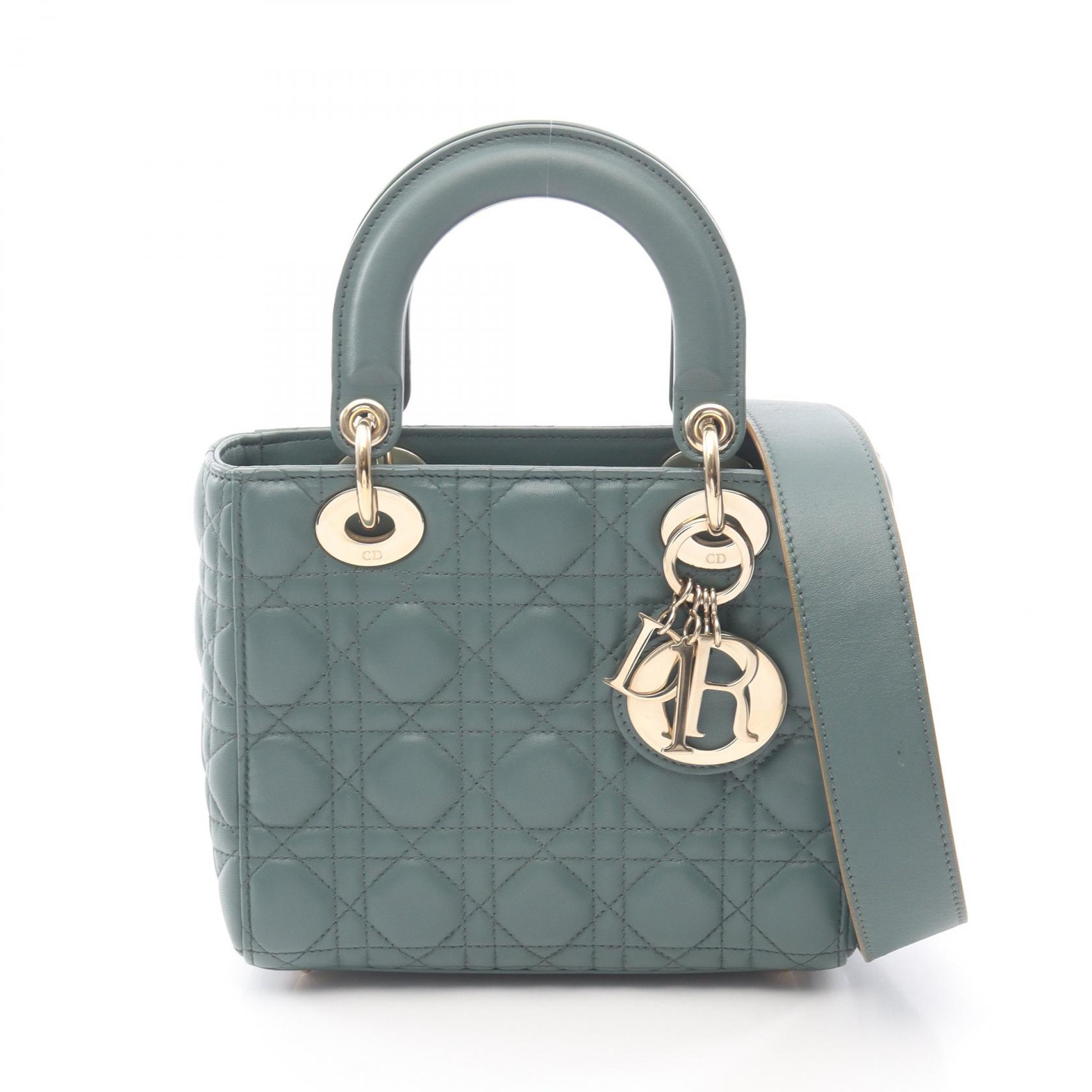 【15%OFFクーポン対象 4/4 20時-4/10 23:59】ディオール Dior レディディオール スモール ハンドバッグ バッグ レザー グリーン系 【中古】