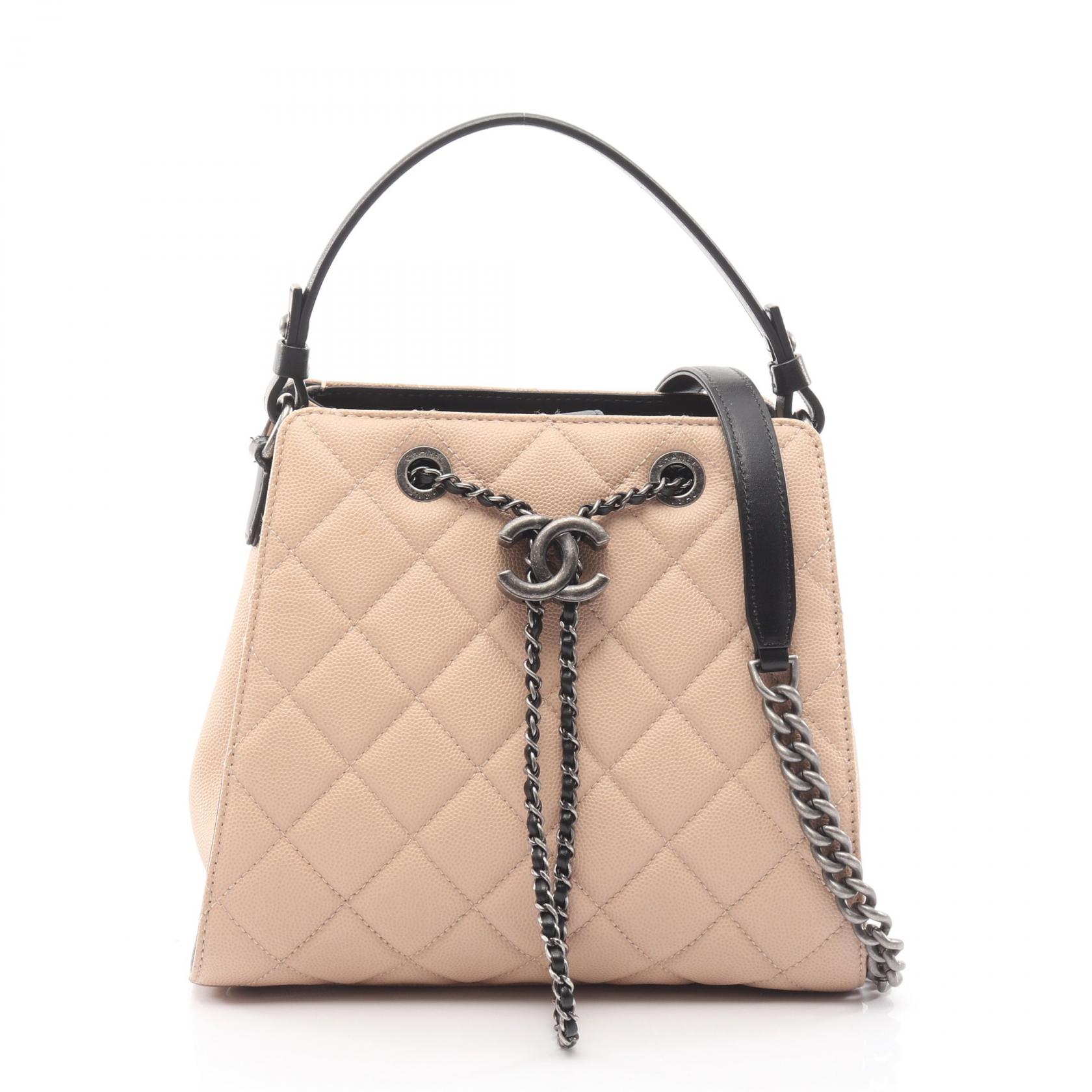 シャネル CHANEL CCバケット マトラッセ ハンドバッグ バッグ キャビアスキン(グレインドカーフ) ベージュ系 / ブラック系 【中古】