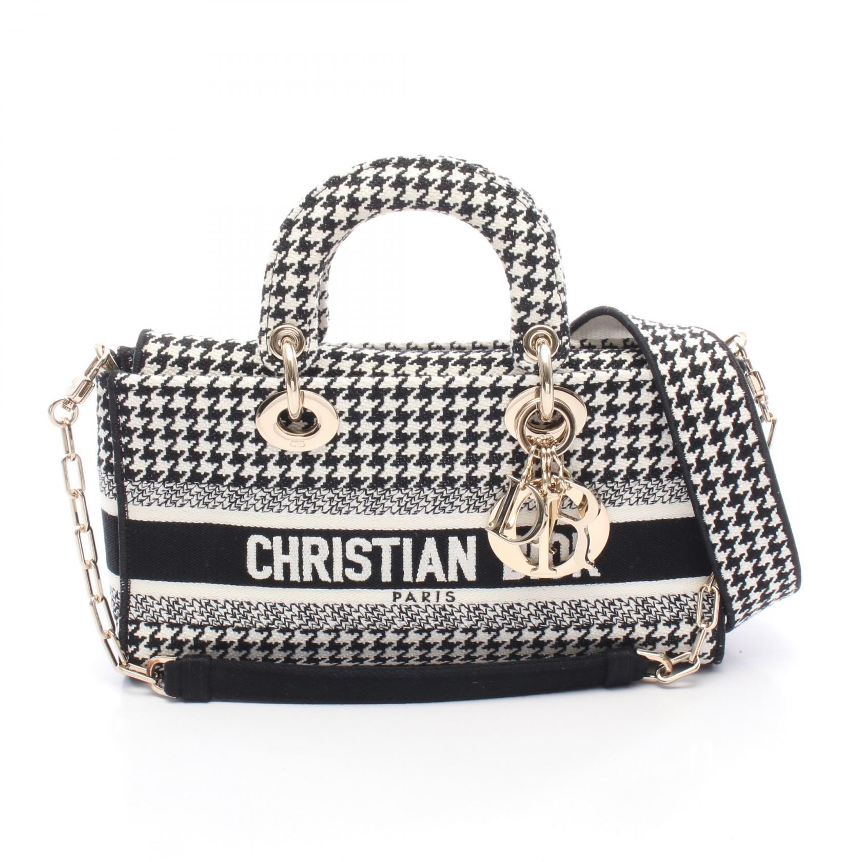 【15%OFFクーポン対象 4/4 20時-4/10 23:59】ディオール Dior LADY D-JOY ミディアム ハンドバッグ バッグ キャンバス ブラック系 / ホワイト系 M0540OZAE-M911 【中古】
