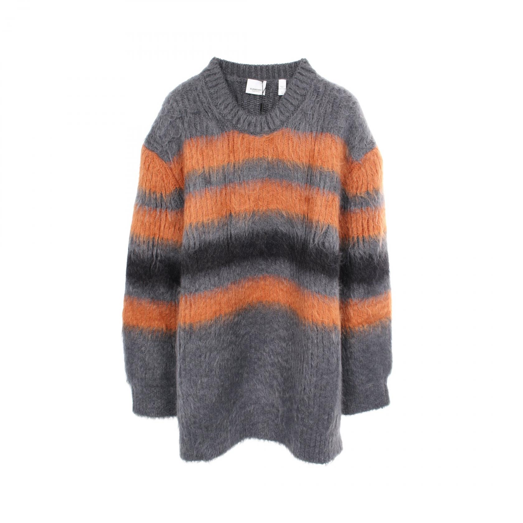 バーバリー BURBERRY ストライプインターシャ ニット 衣料品 トップス シルク モヘヤ グレー系 / ブラウン系 / ブラック系 【中古】