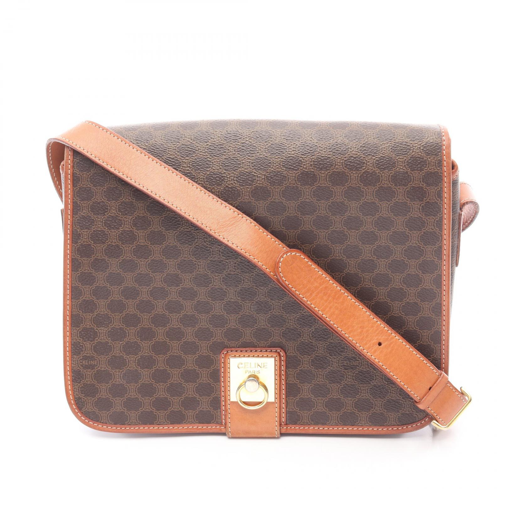 セリーヌ CELINE マカダム ショルダーバッグ バッグ PVCコーティングキャンバス レザー ブラウン系 【中古】