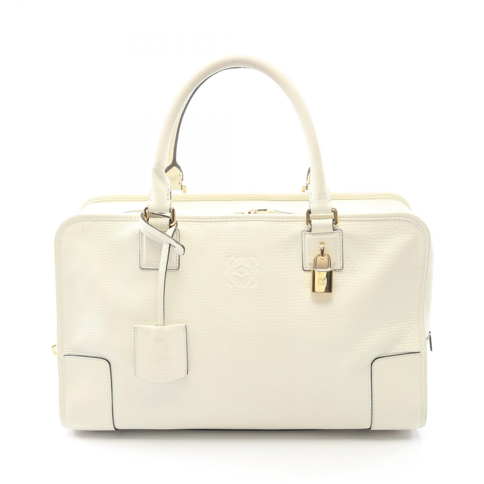 【20%OFFクーポン対象 4/4 20時-4/10 23:59】ロエベ LOEWE アマソナ36 ハンドバッグ バッグ レザー ホワイト系 【中古】