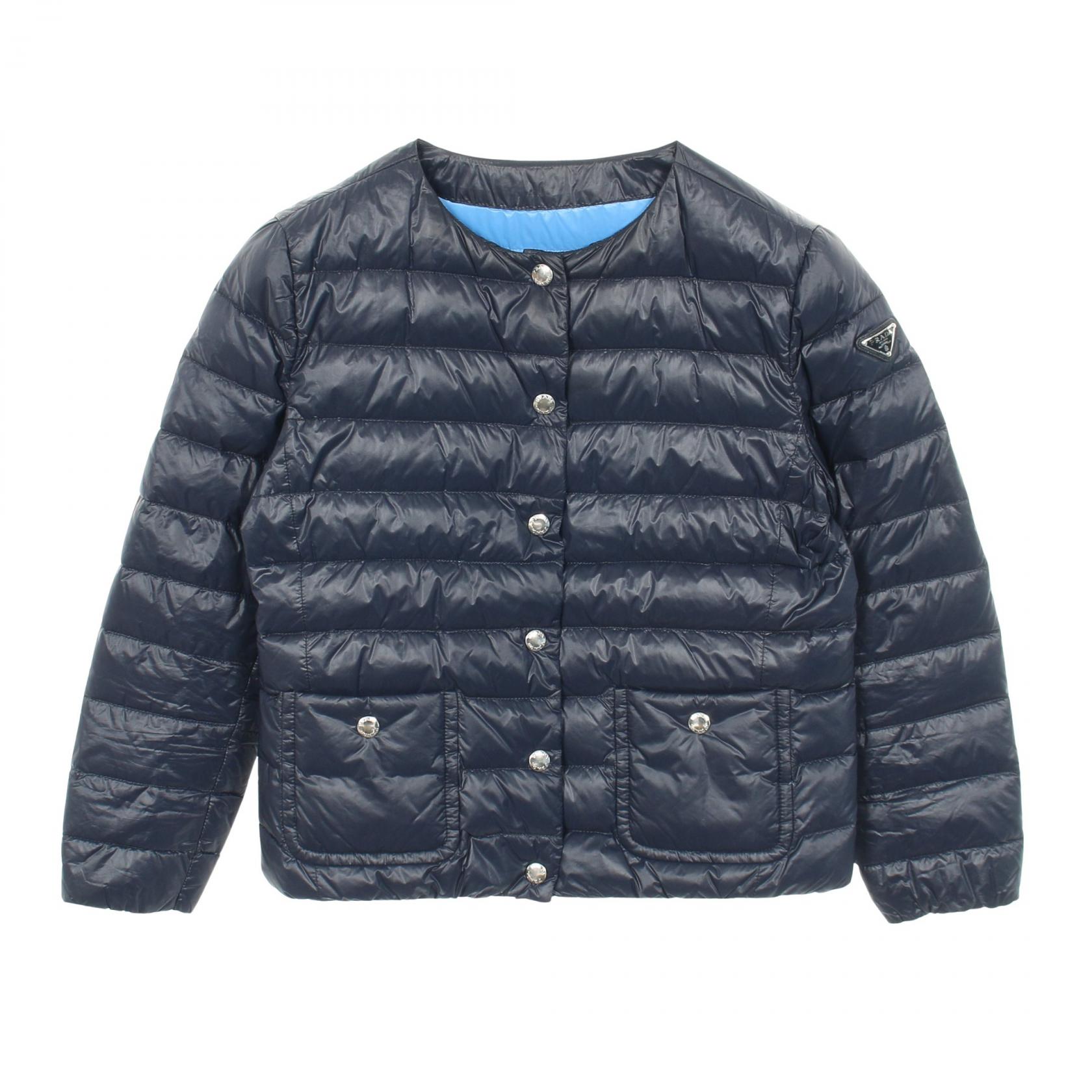 プラダ PRADA トライアングルロゴ ダウンジャケット 衣料品 アウター ナイロン ネイビー系 【中古】