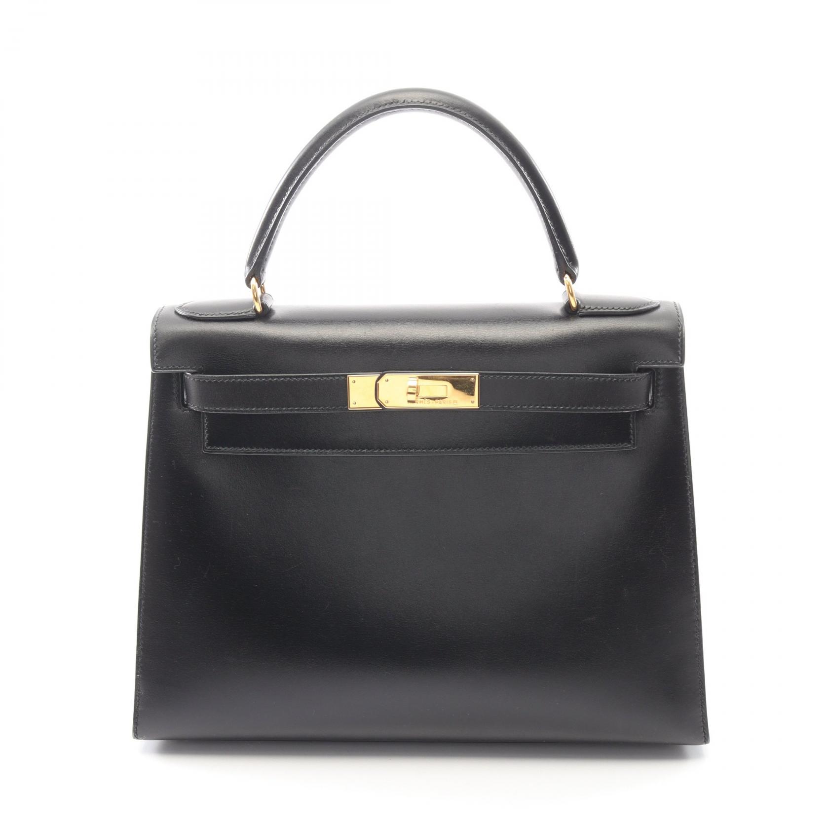 エルメス HERMES ケリー28 ハンドバッグ バッグ カーフ(牛革) ボックスカーフ ブラック系 【中古】