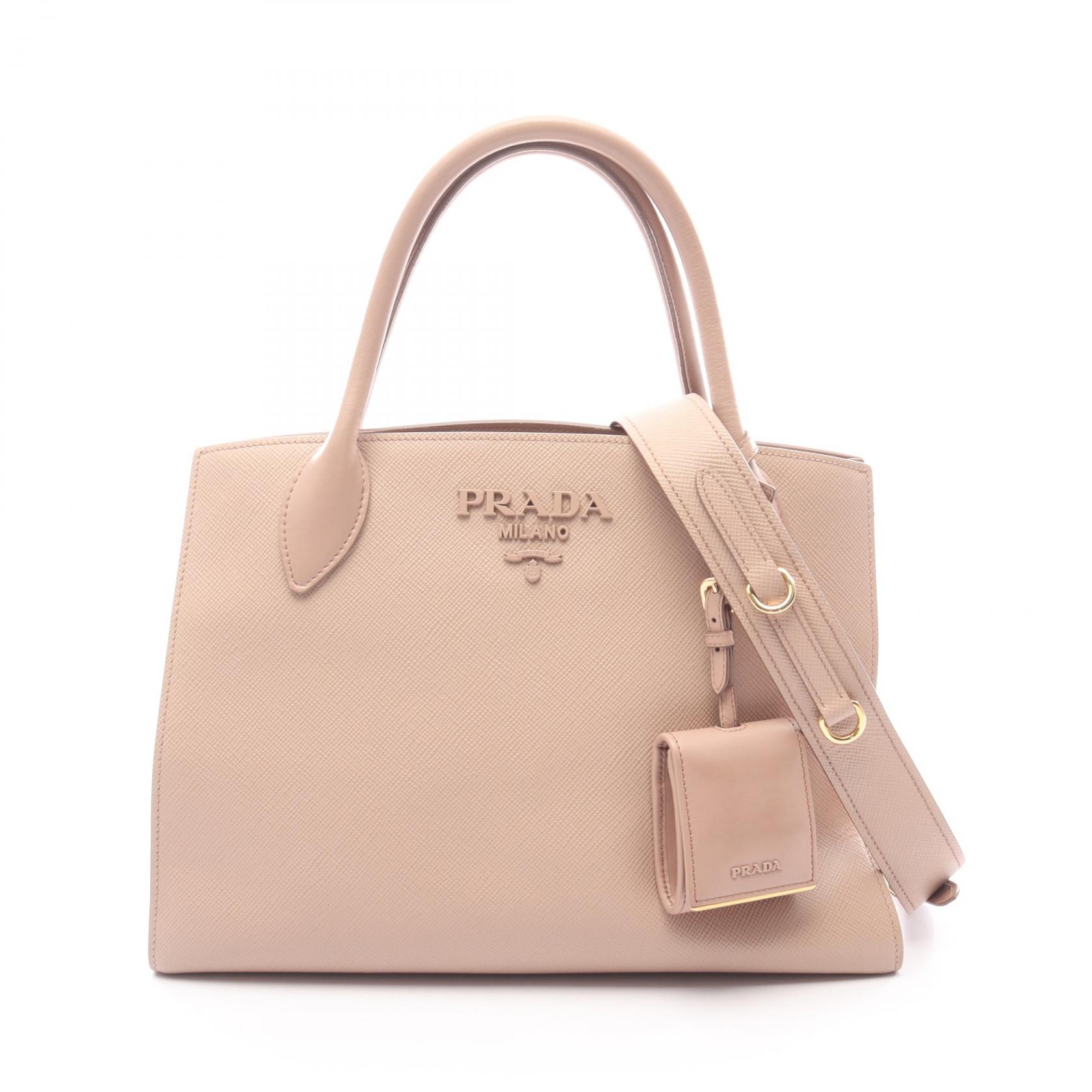プラダ PRADA SAFFIANO CUIR C モノクローム ハンドバッグ バッグ サフィアーノレザー ピンク系 【中古】