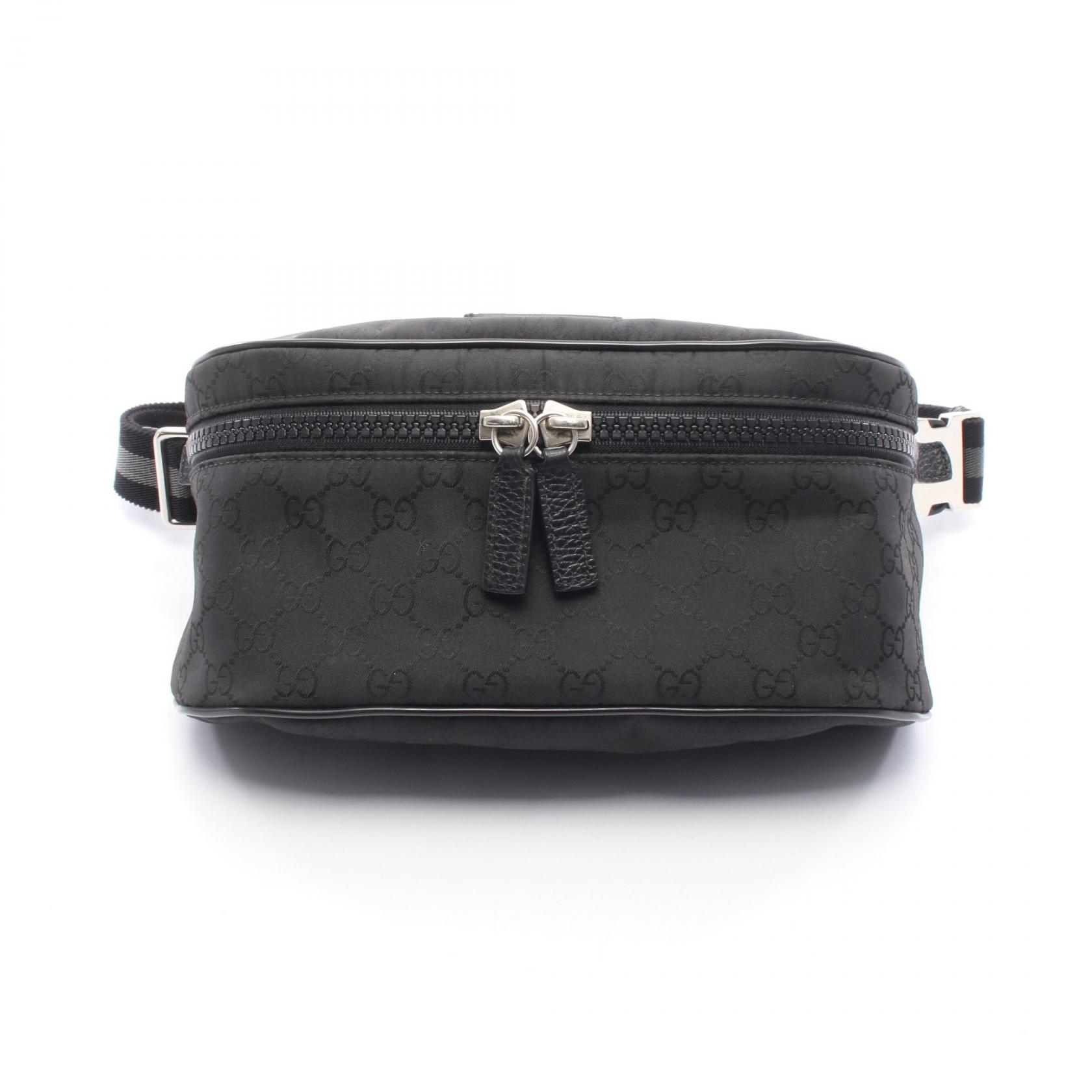 【15%OFFクーポン 7/19 20時~7/26 9:59】グッチ GUCCI GG柄 ウエストバッグ バッグ ナイロン レザー ブラック系 449182 【中古】|RECLO(リクロ)店