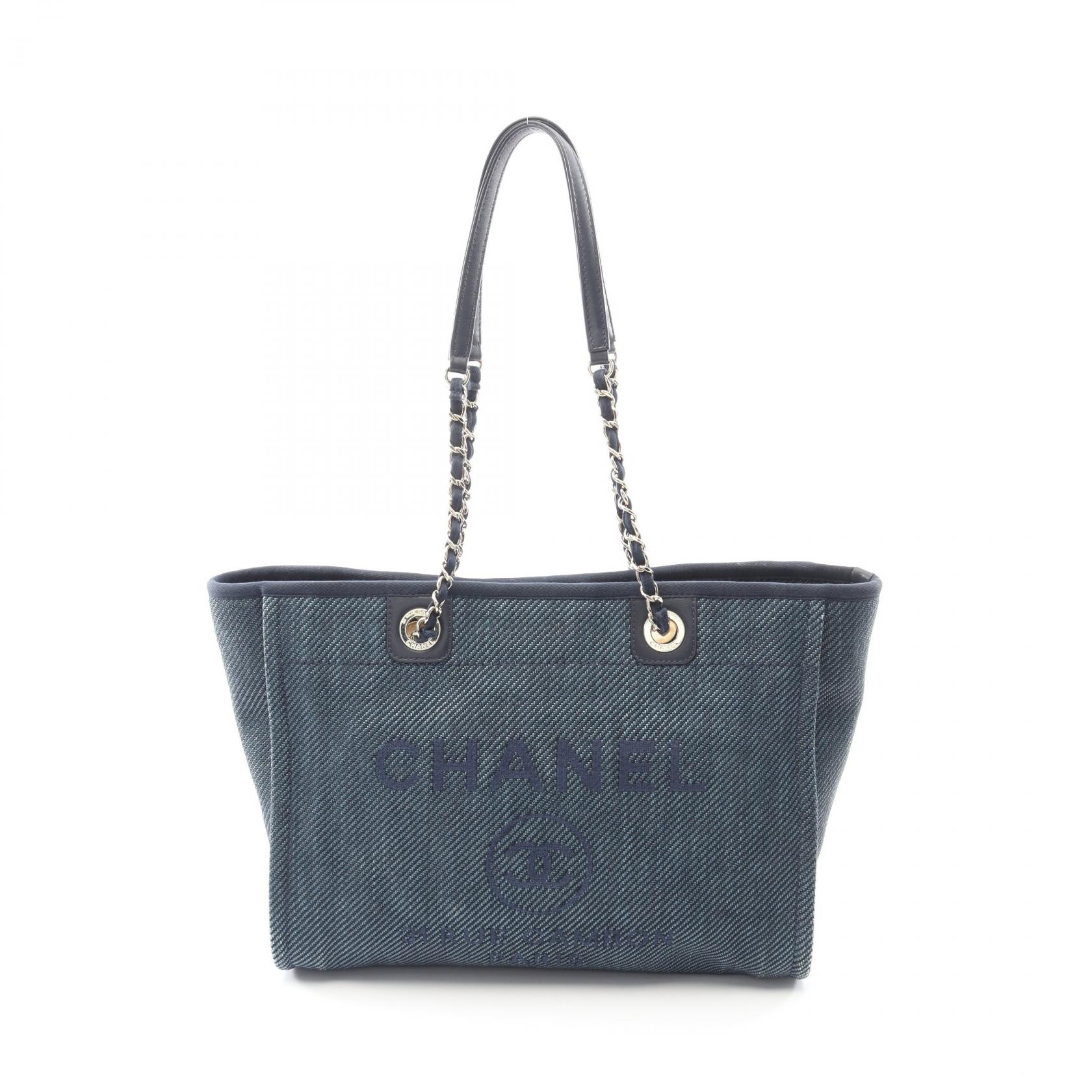 シャネル CHANEL ドーヴィル トートバッグ バッグ レザー ストロー ブルー系 / ネイビー系 【中古】