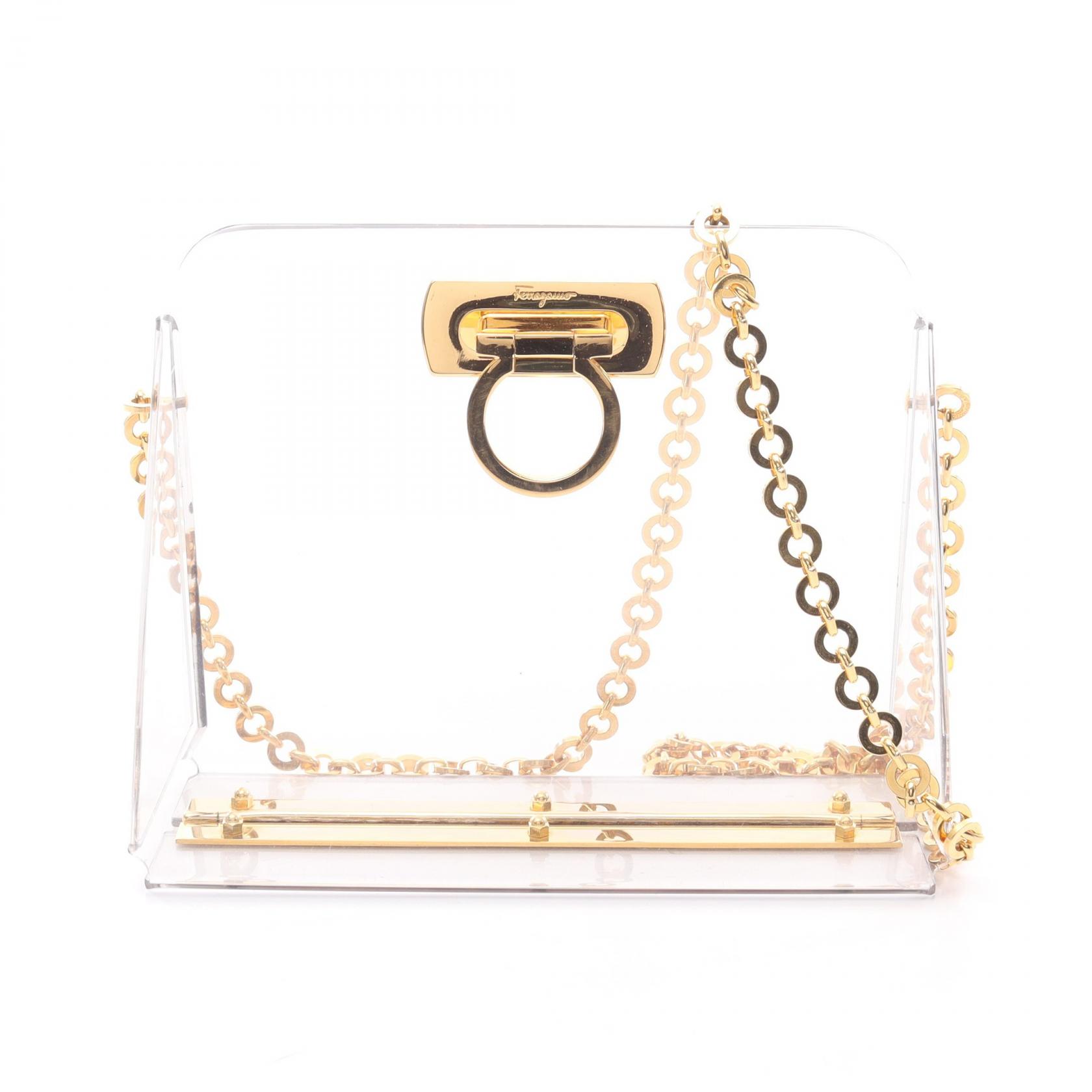 【20%OFFクーポン 7/19 20時~7/26 9:59】サルヴァトーレフェラガモ Salvatore Ferragamo ガンチーニ ショルダーバッグ バッグ プラスチック クリア系 / ゴールド系 21 5263 【中古】|RECLO(リクロ)店