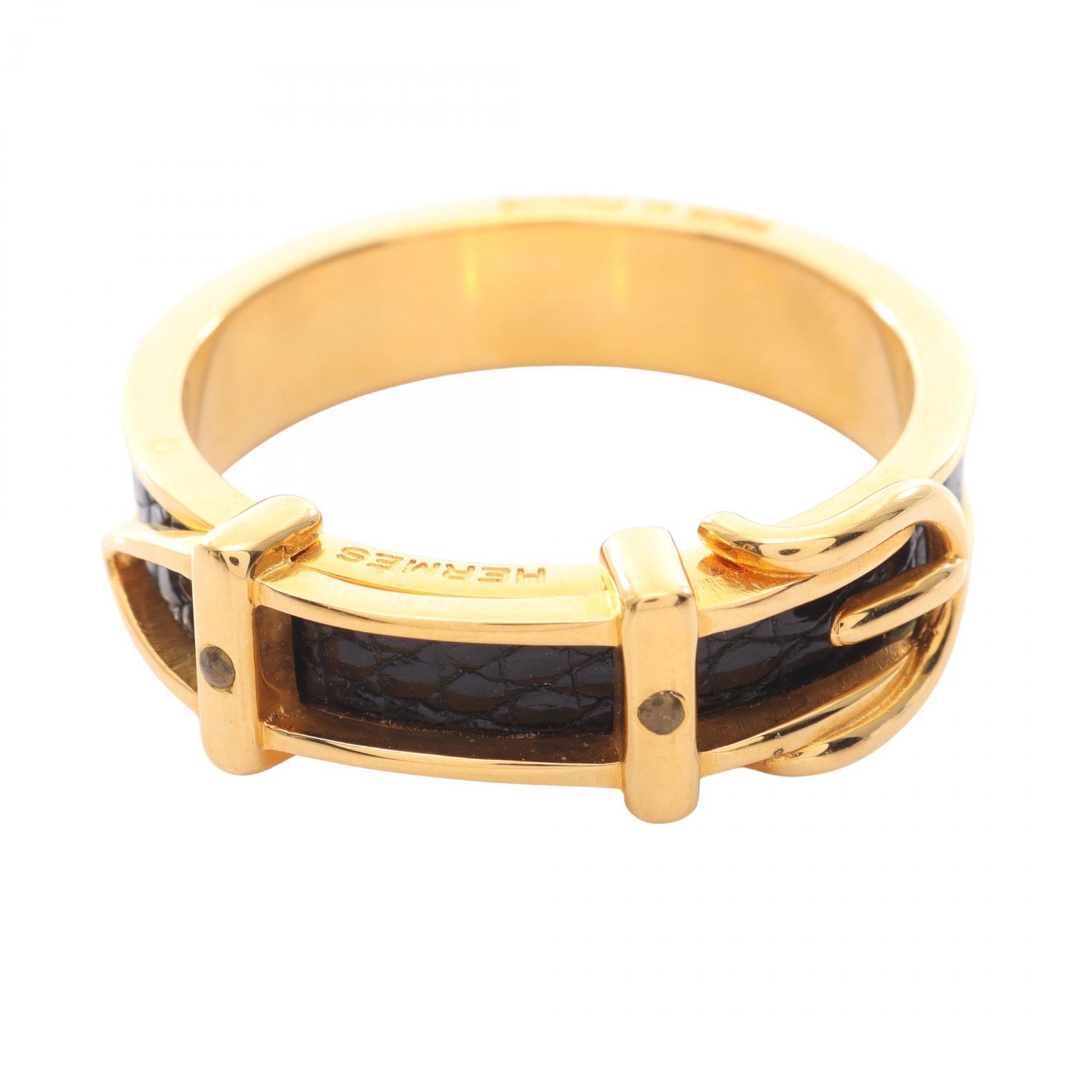 エルメス HERMES スカーフリング アクセサリー レザー GP ゴールド系 / ブラック系 【中古】